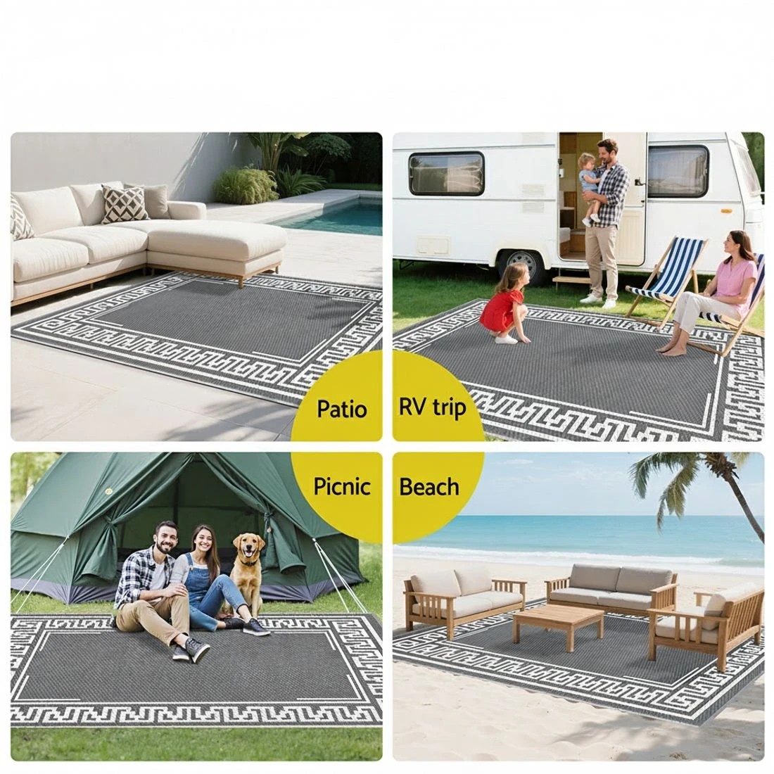 8 Gardeon Outdoor Rugs 152x244cm Large Carpet Reversible Area Mat PP Dual-Sided Patio Rug Greek Key - Grey, 8 of 8
