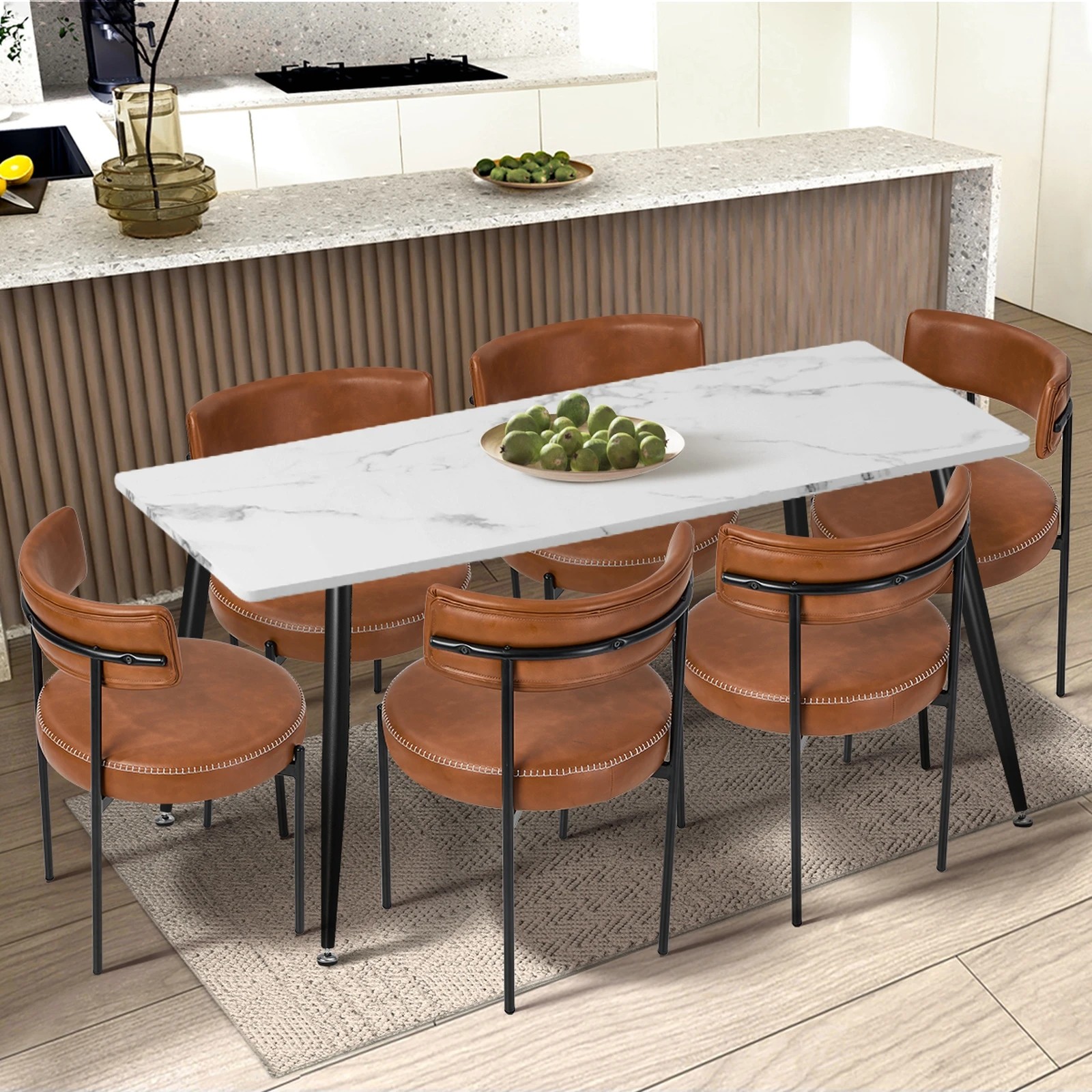 4 Oikiture 2x Dining Chair Round Kitchen Lounge Seats PU Leather - Brown, 4 of 9