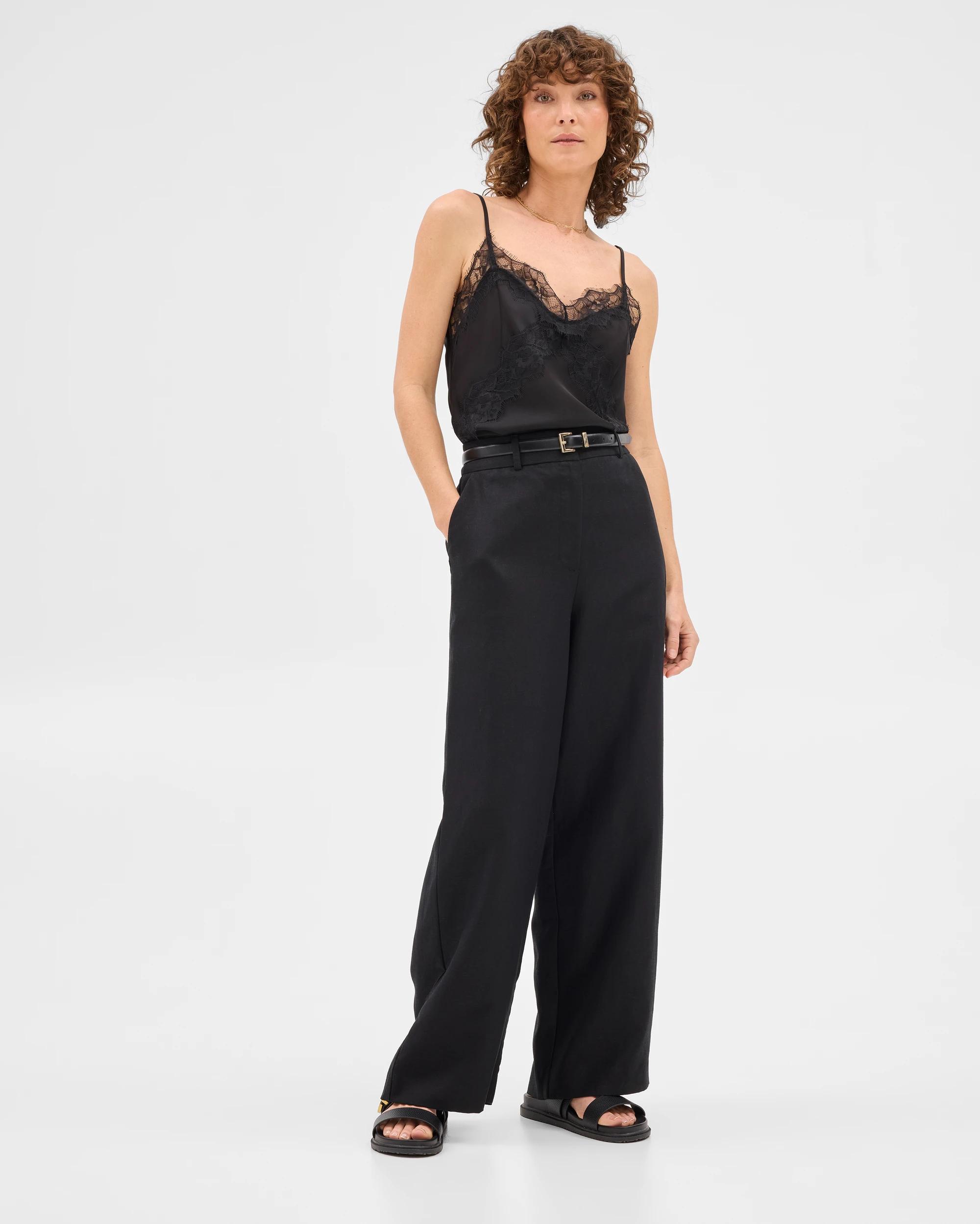7 Linen Blend Wide Leg Pants - Preview BLACK, 7 of 7