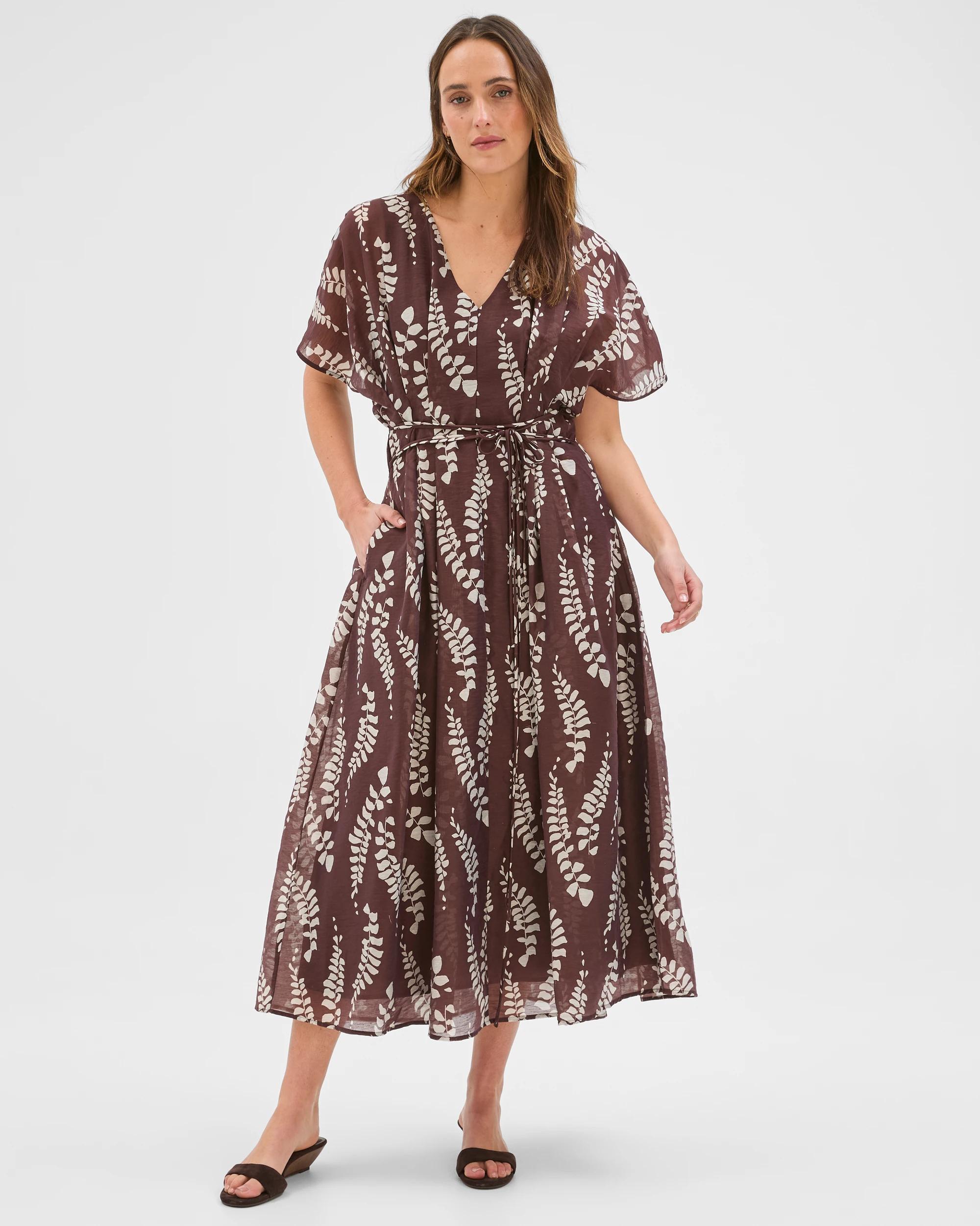1 Preview Short Sleeve Tuck Detail Midi Dress ORGANIC FLORAL, 1 of 7