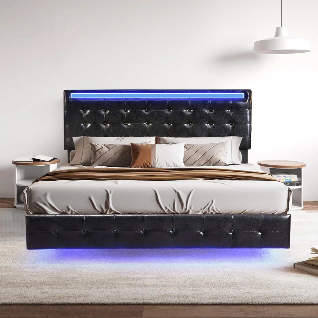 6 Levede Double Size Upholstered Platform Bed Frame PU with Light Black, 6 of 6