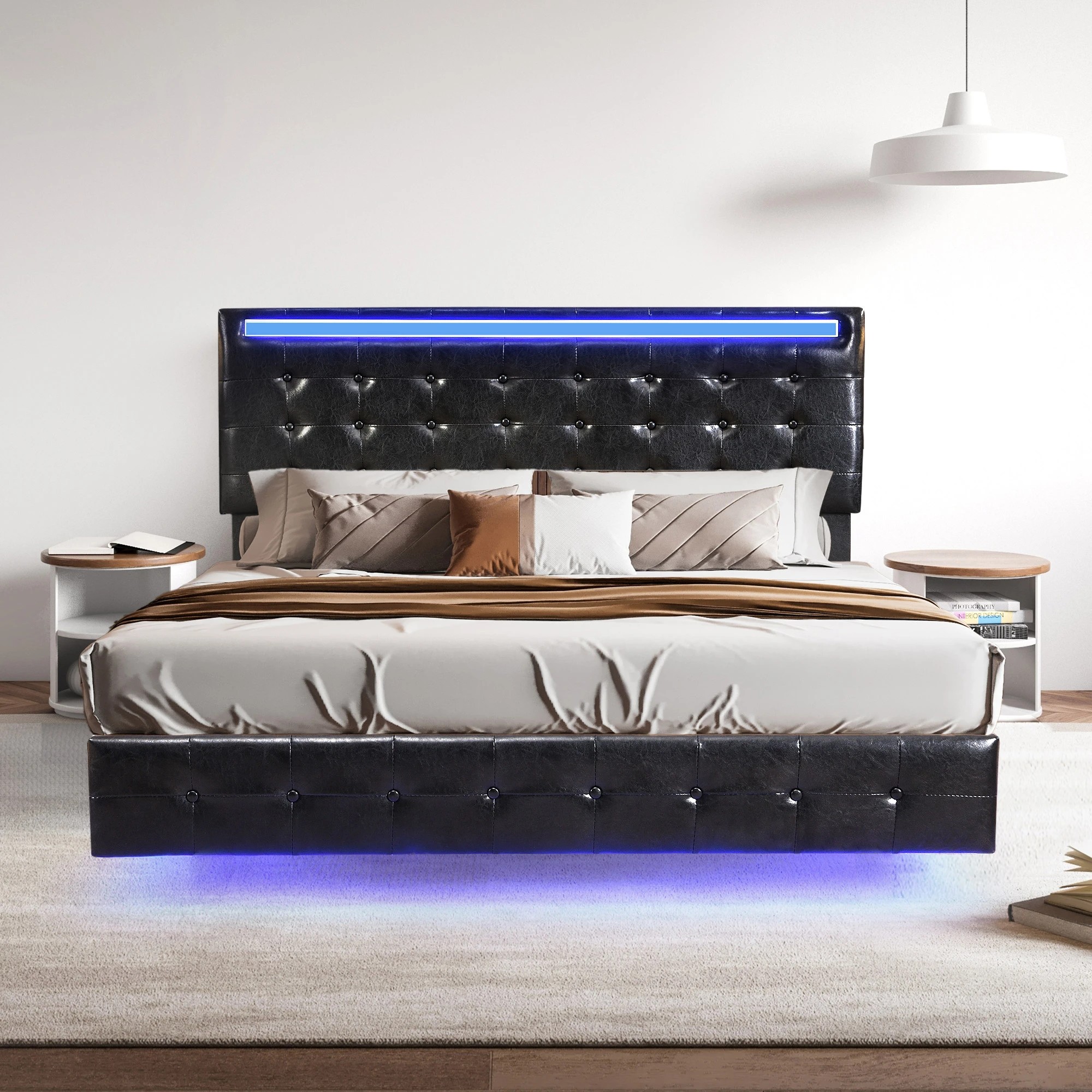 6 Levede Double Size Upholstered Platform Bed Frame PU with Light Black, 6 of 6