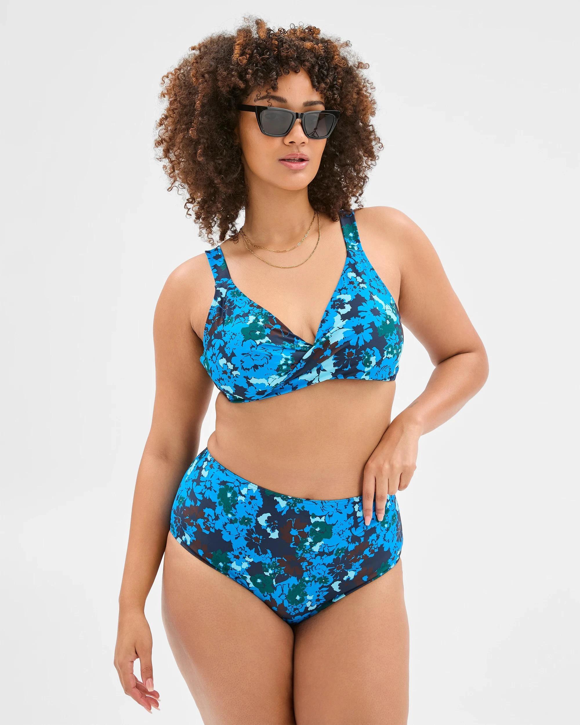 1 Target Resort Plunge Twist Bikini Top - Shape Your Body NAVY STENCIL FLORAL, 1 of 10