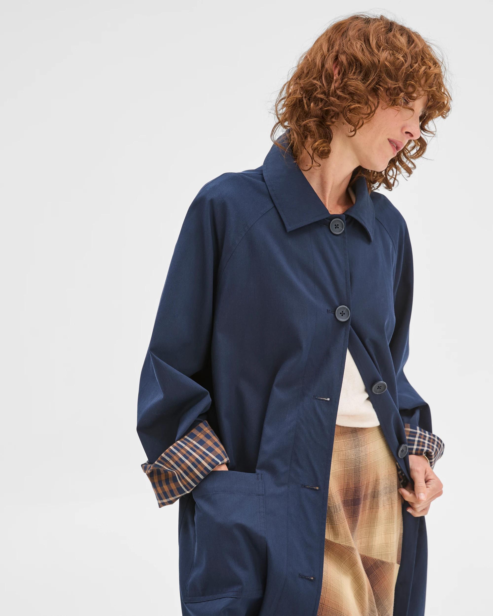 1 Target Woman Long Sleeve Check Detail Mac Coat NAVY, 1 of 9