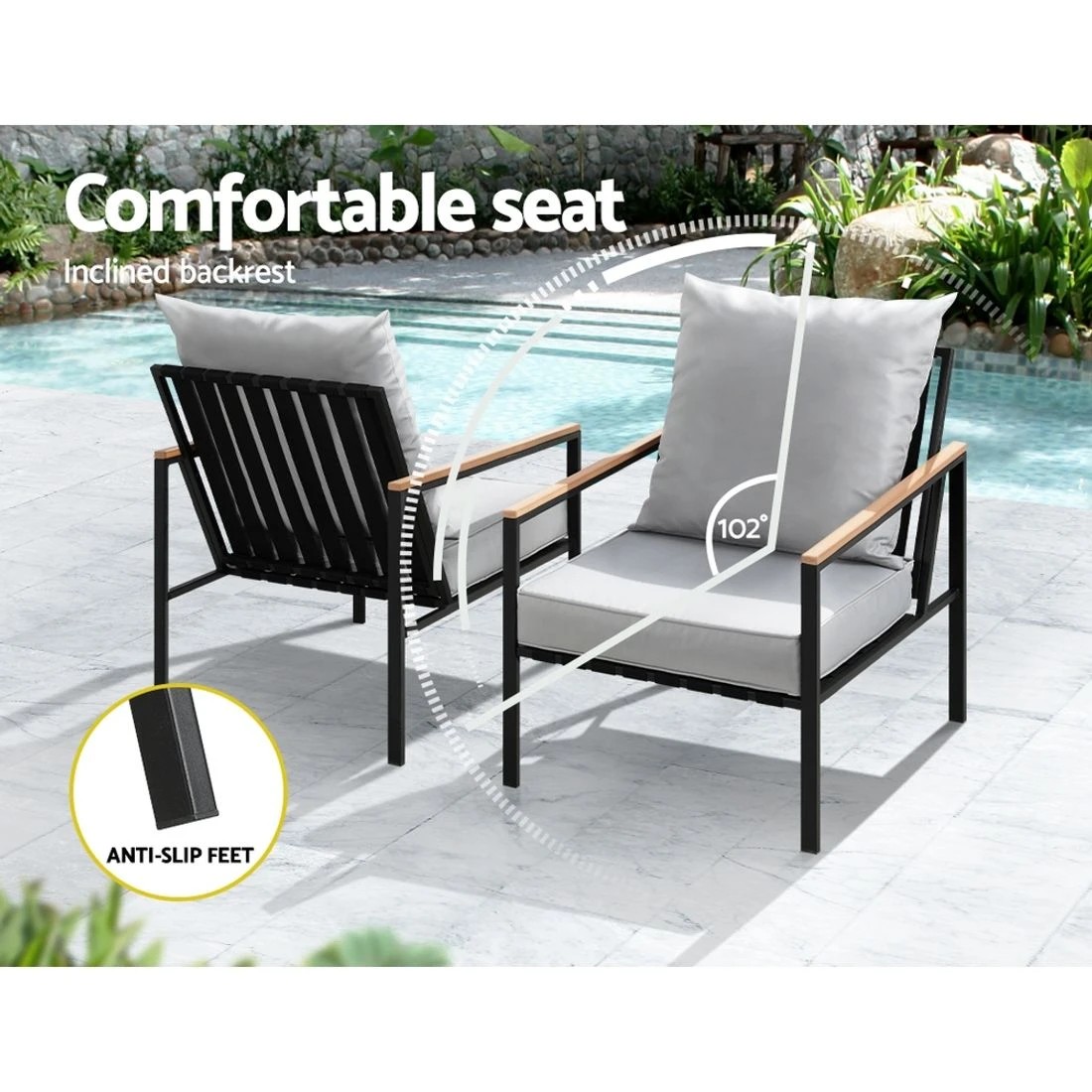 6 Gardeon 3PC Outdoor Furniture Bistro Set Lounge Setting Chairs Table Patio - Black, 6 of 6
