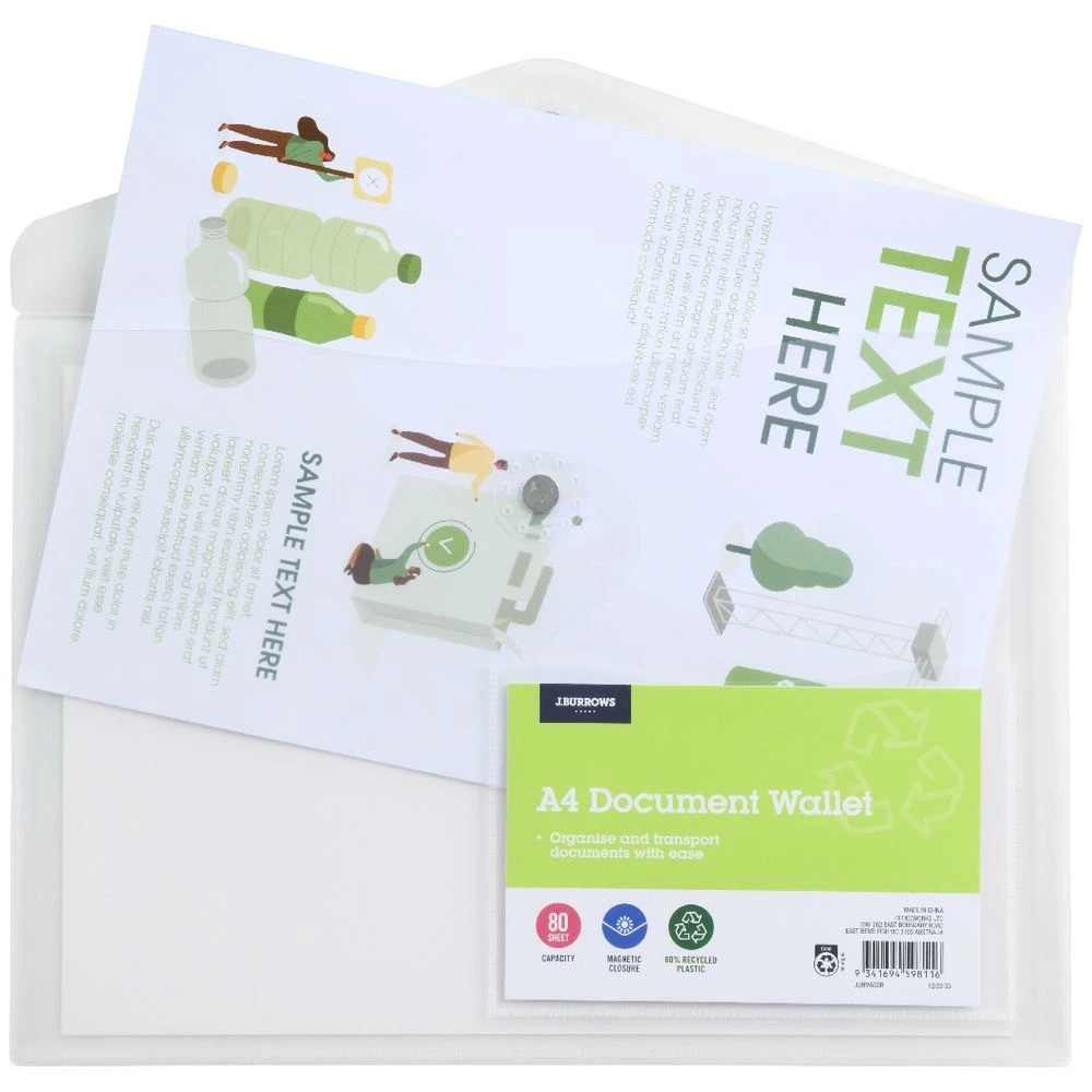 2 J.Burrows A4 Document Wallet Magnetic Closure Clear, 2 of 4