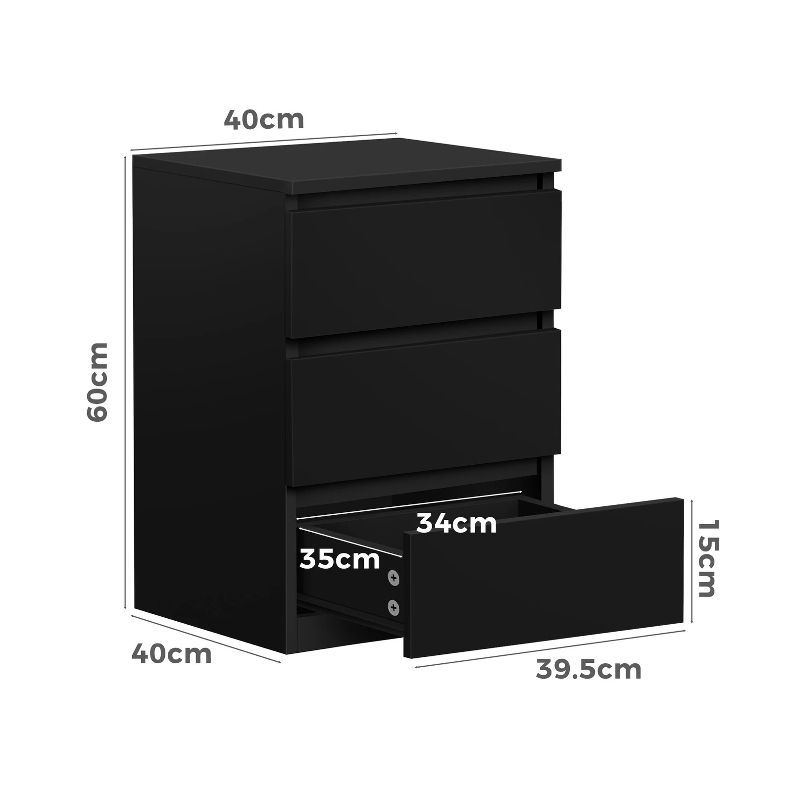 8 Alfordson 2x Bedside Table 3 Drawers - Black, 8 of 10