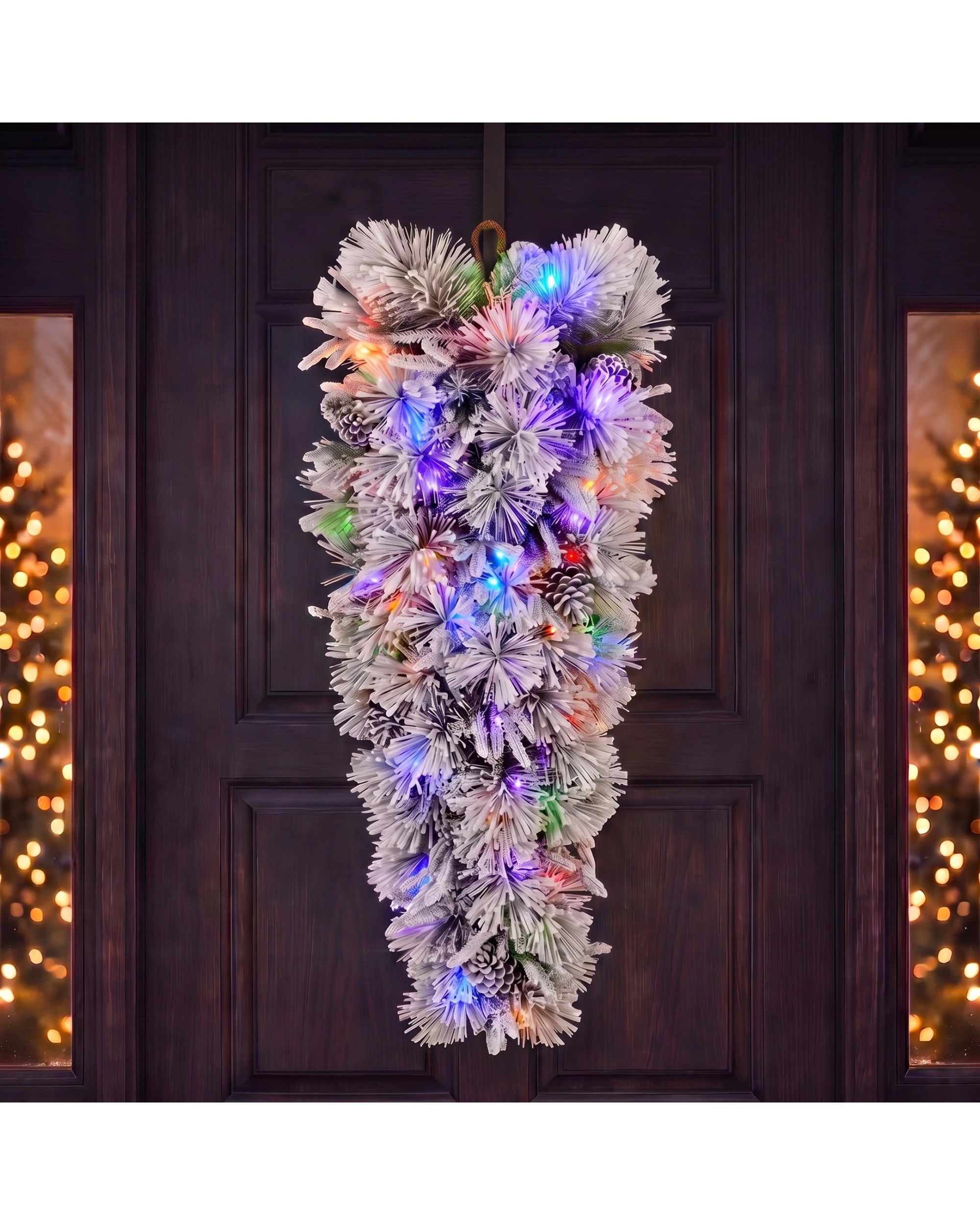 4 Christabelle 90cm Alpine Snow Christmas Garland Teardrop Pre Lit Multi Function LED Timer Flocked Pine Cones Home, 4 of 9