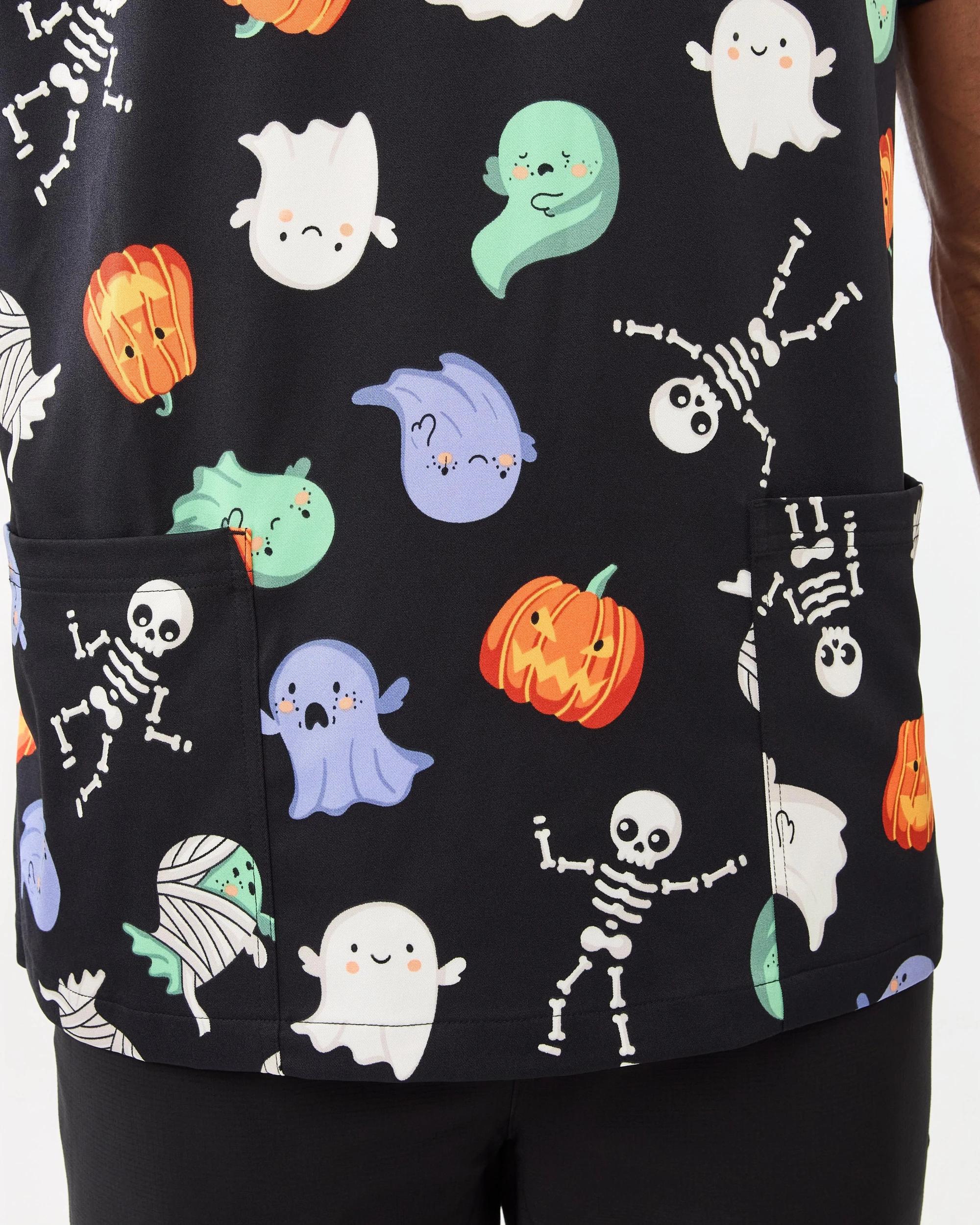 6 Halloween Workwear Unisex Scrub Top Blk Boney, 6 of 7