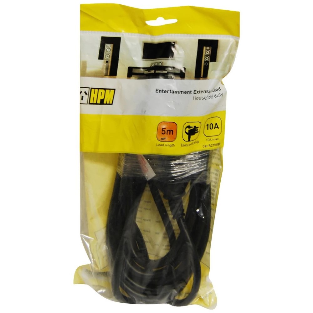 1 HPM Easy Power Pull Extension Lead 5 Metres Black, 1 of 2