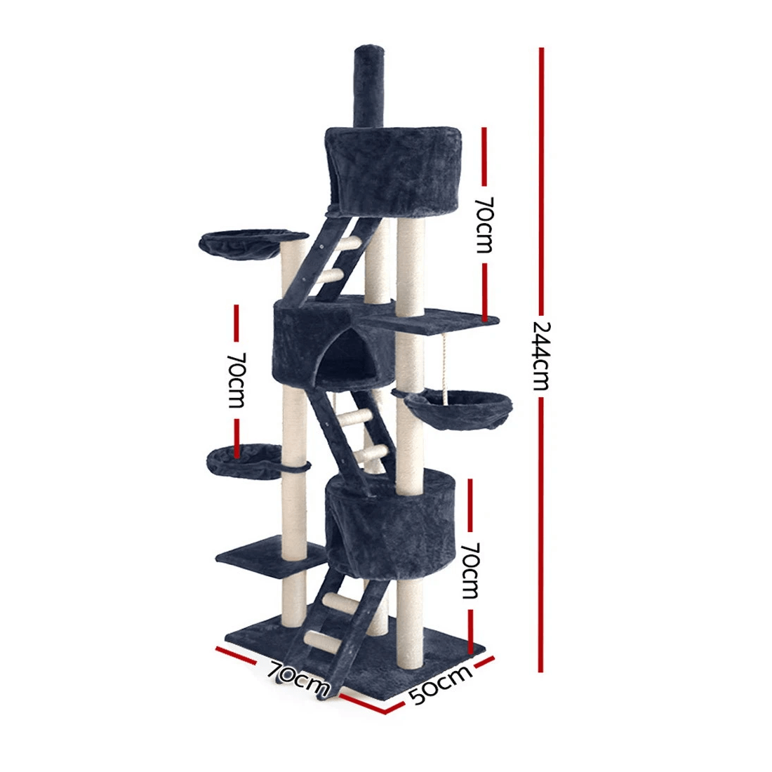 2 i.Pet Cat Tree 244cm Tower Scratching Post Scratcher Trees Condo House - Grey, 2 of 7