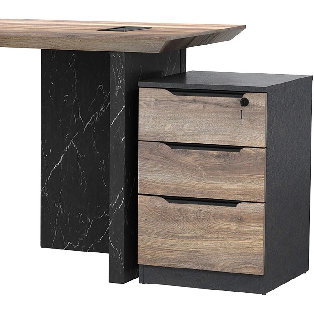 3 Logan Reversible Executive Desk Warm Oak/Black Marble Desks, Tables and Workstations, 3 of 6