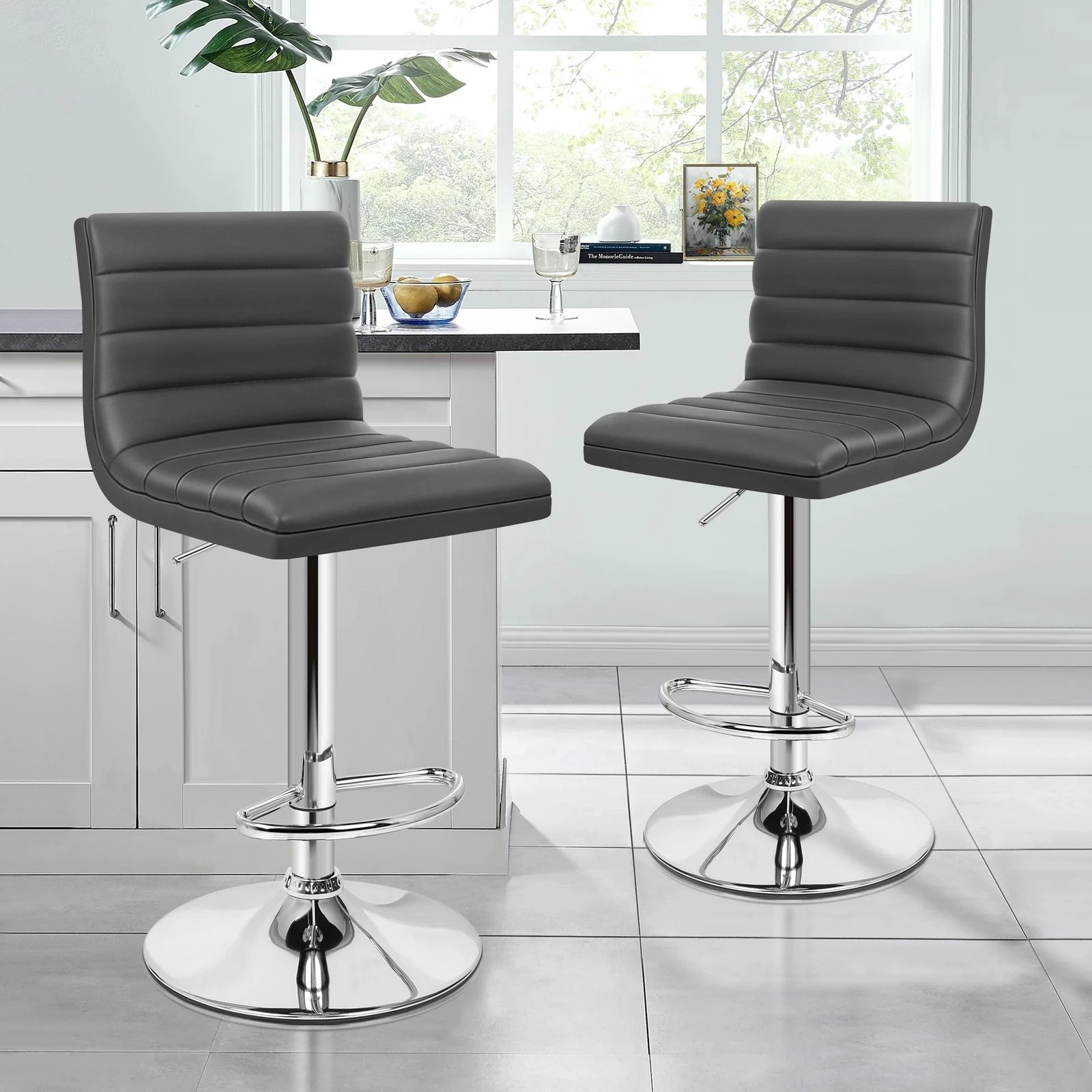 7 Alfordson 4x Bar Stools Ruel Kitchen Swivel Chair Leather Gas Lift - Grey, 7 of 7
