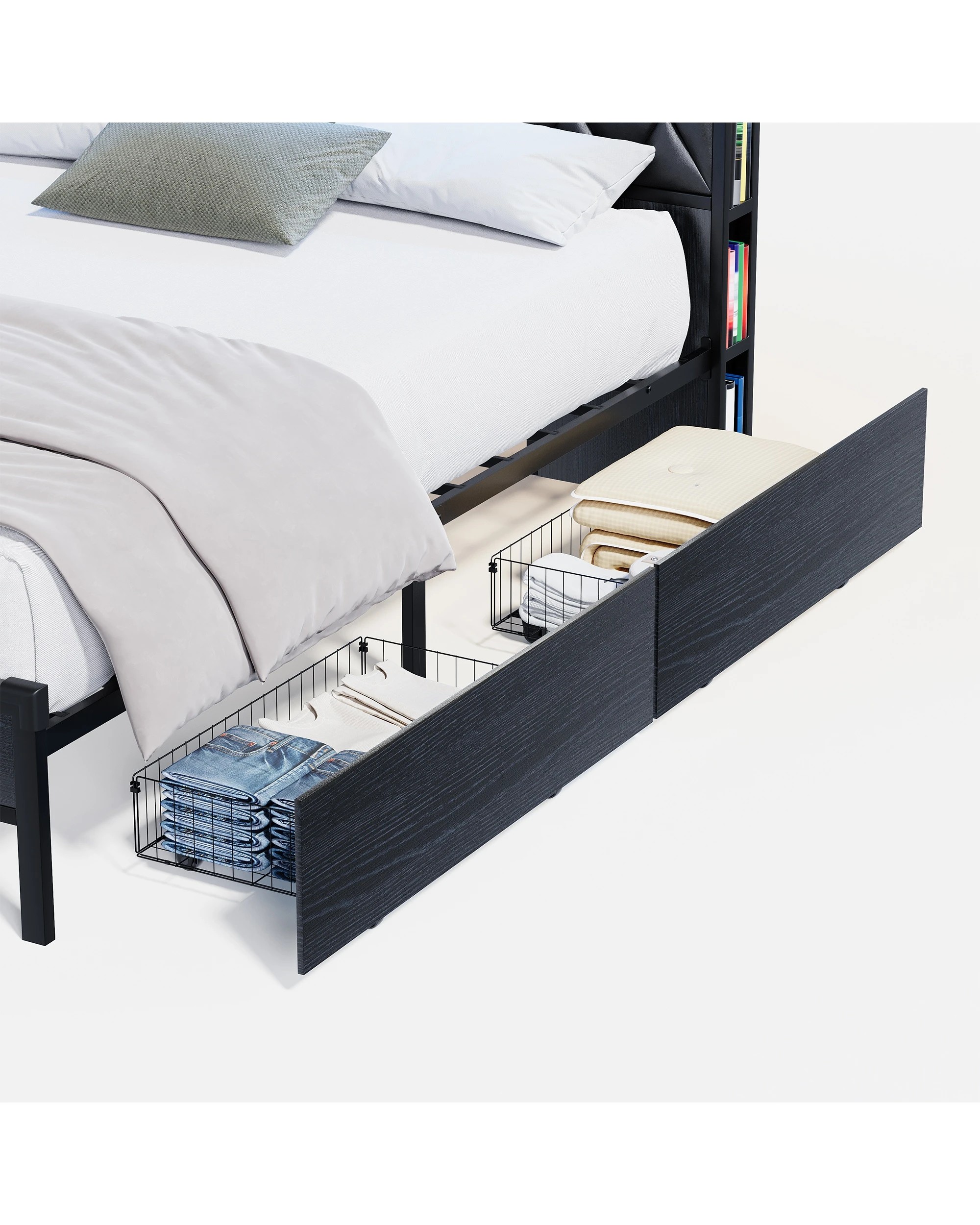 5 Advwin Queen Bed Frame with 4 Storage Drawers and Charging Station - Black, 5 of 9