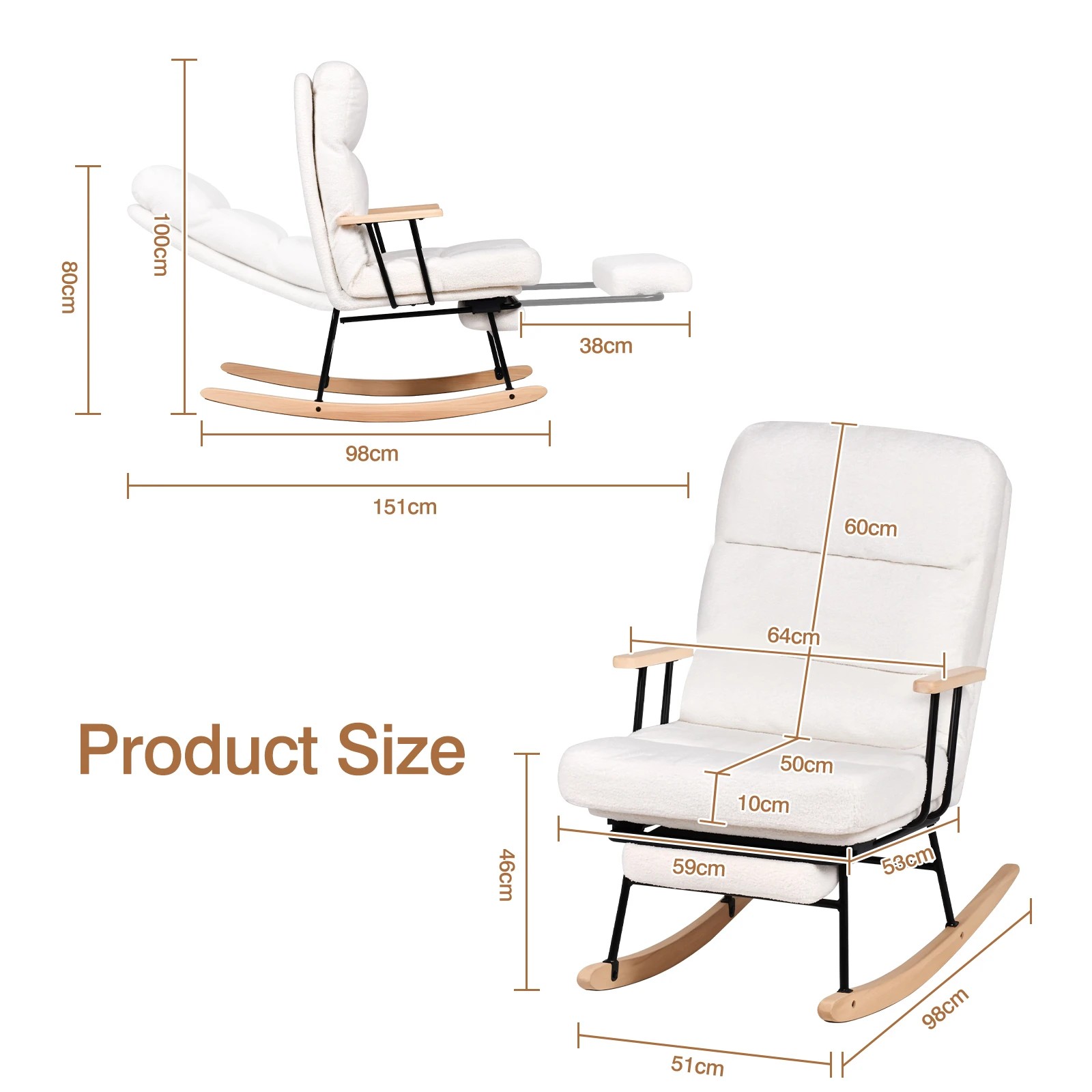 2 Advwin Rocking Chair with Footrest Nursery Cushion Armchair with High Backrest Reading Chair, 2 of 10