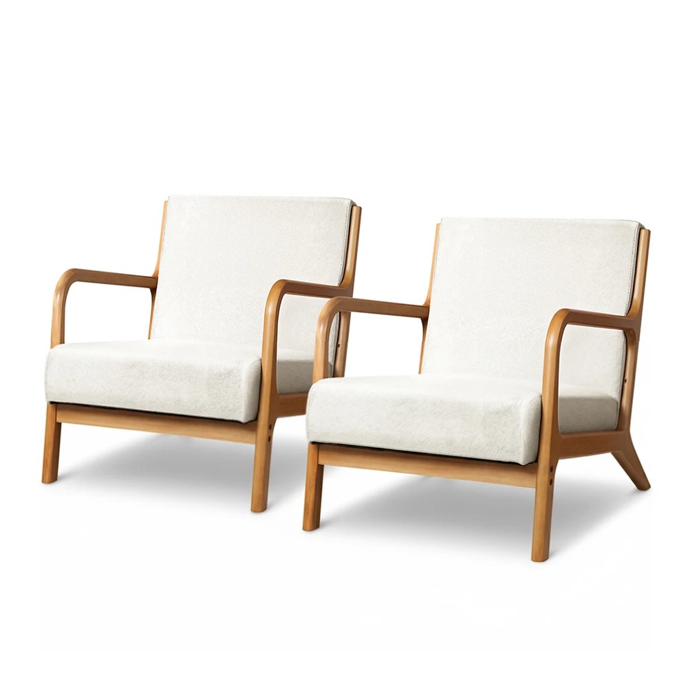 1 Artiss 2X Armchair Faux Fabric - White, 1 of 5