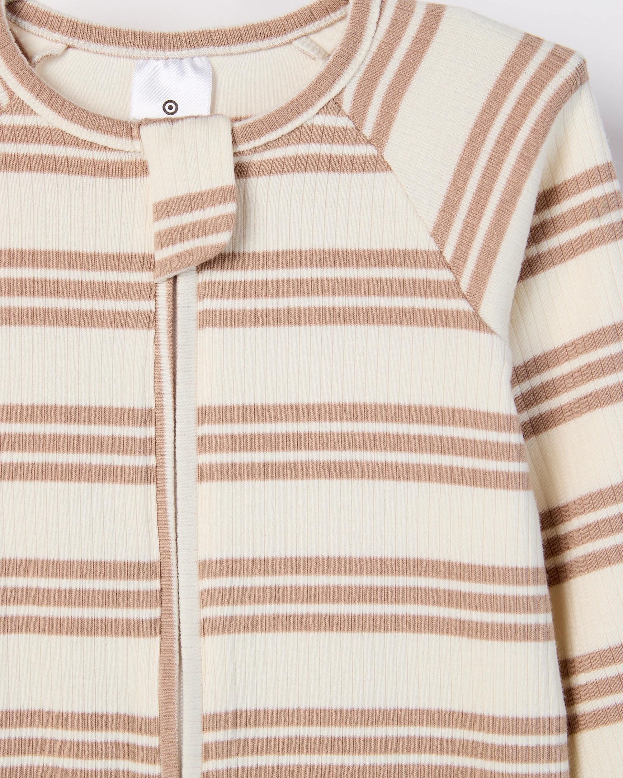 2 Target Baby Baby Organic Cotton Rib Zip Footless Coverall TAUPE STRIPE, 2 of 2