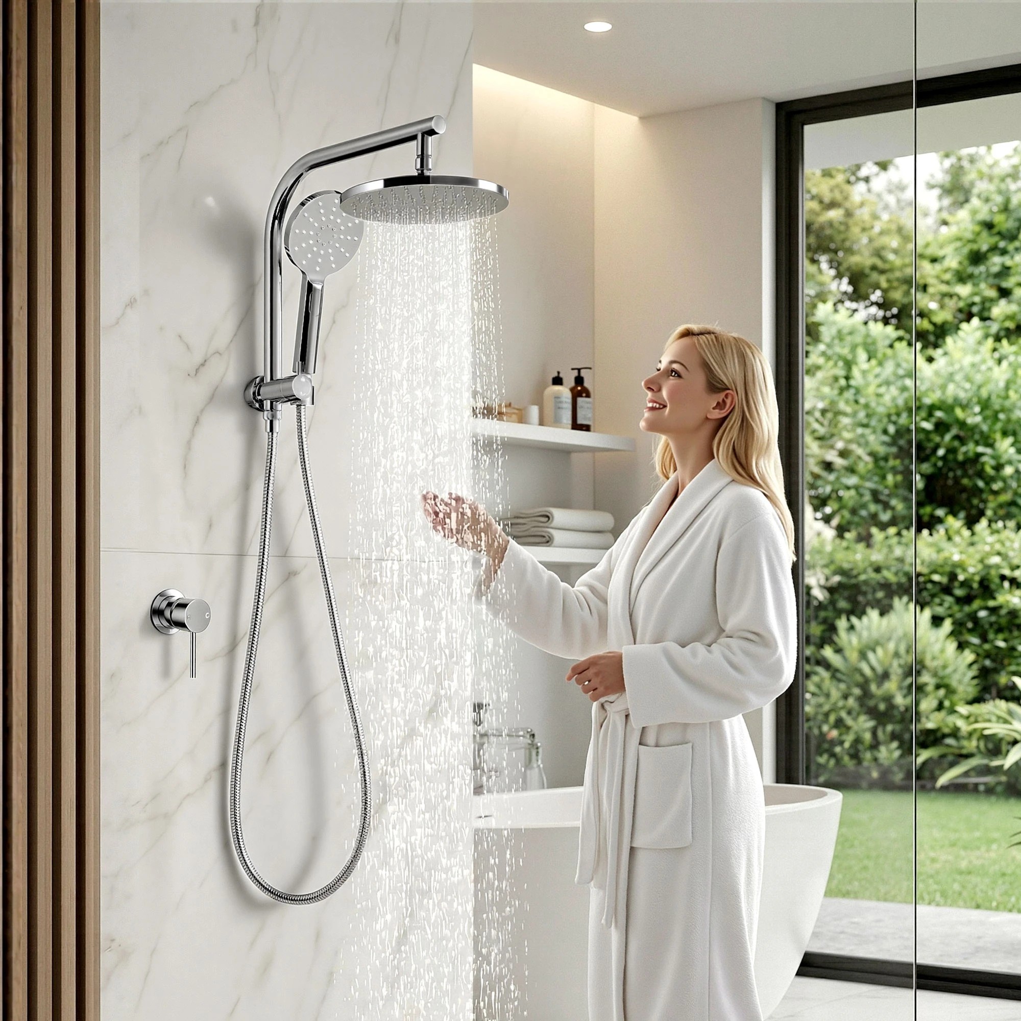 8 Cefito 9'' Rain Shower Head Set Handheld Round High Pressure Mixer Tap Chrome - Silver, 8 of 9