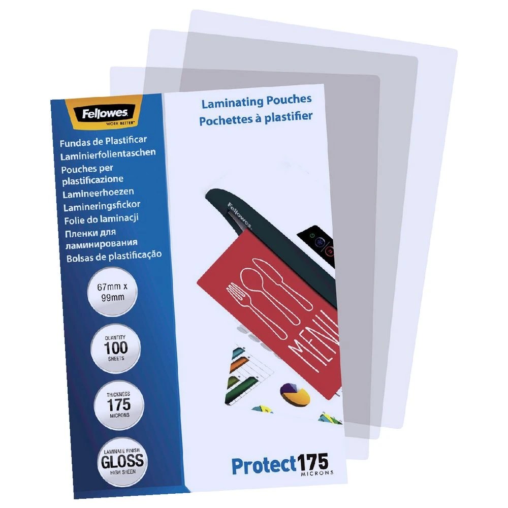 4 Fellowes Laminating Pouch 67 x 99mm 175 Micron Gloss 100 Pack, 4 of 4