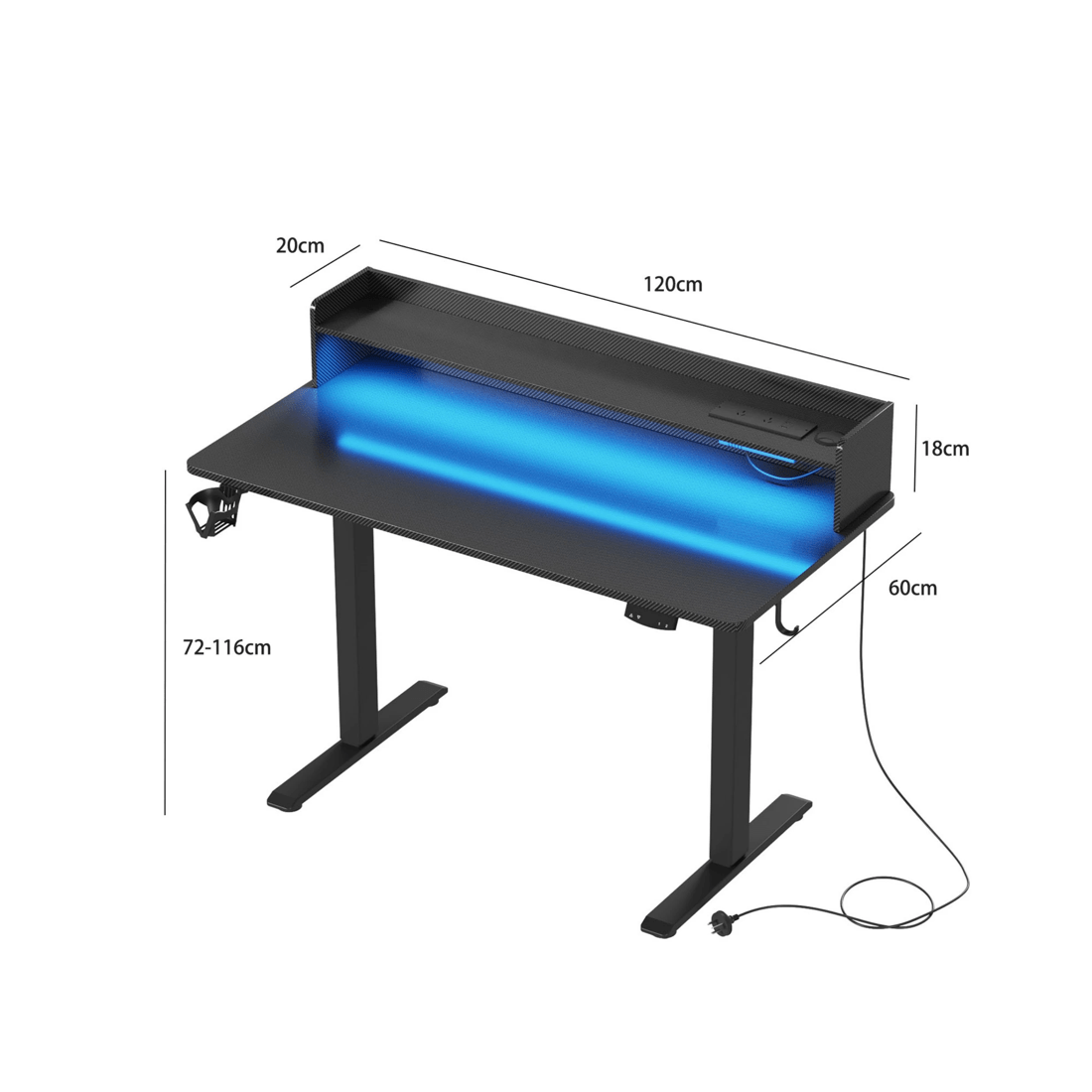 2 Advwin Led Rgb Light Electric Standing Desk With Power Outlets & Monitor Stand 120cm
 - Black, 2 of 9
