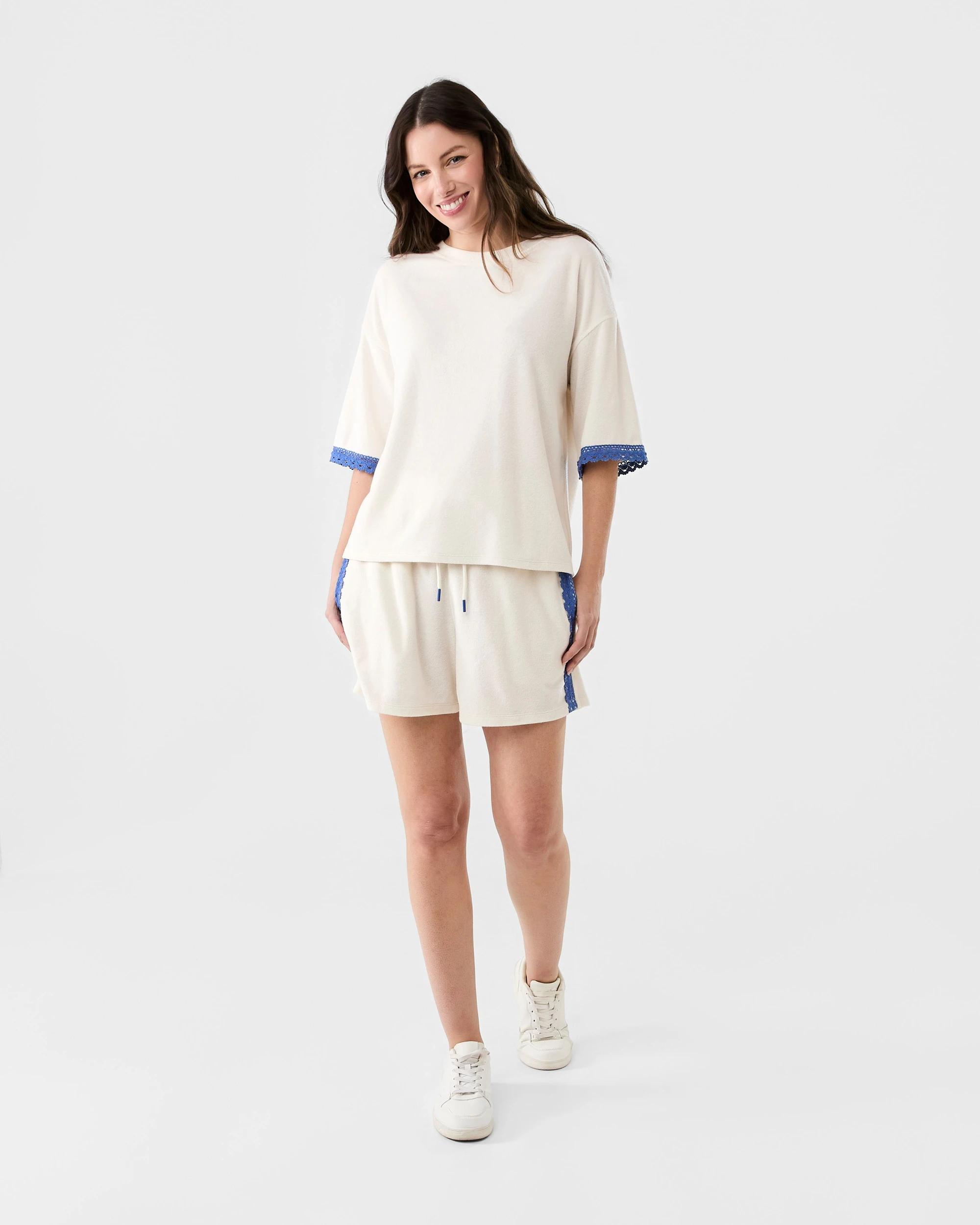 6 Lace Trim Terry Shorts Prtn White, 6 of 6