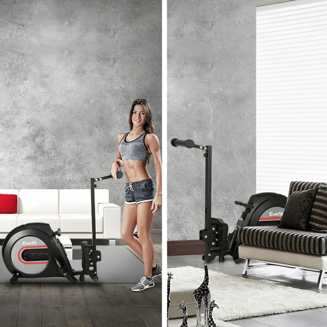 6 Everfit Rowing Machine Rower Elastic Rope Resistance Fitness Home Cardio - Black, 6 of 6