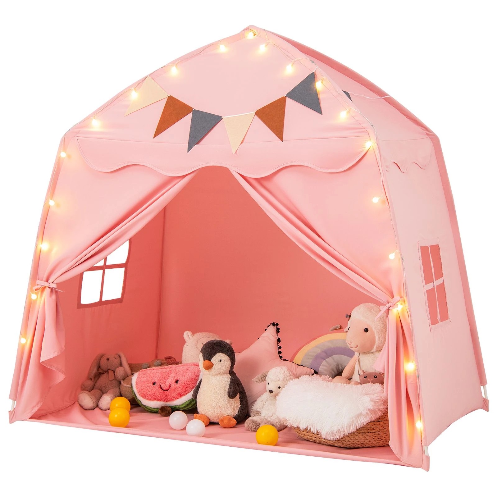 1 Costway Playhouse Play Tent Lighted Princess Castle - Pink, 1 of 1