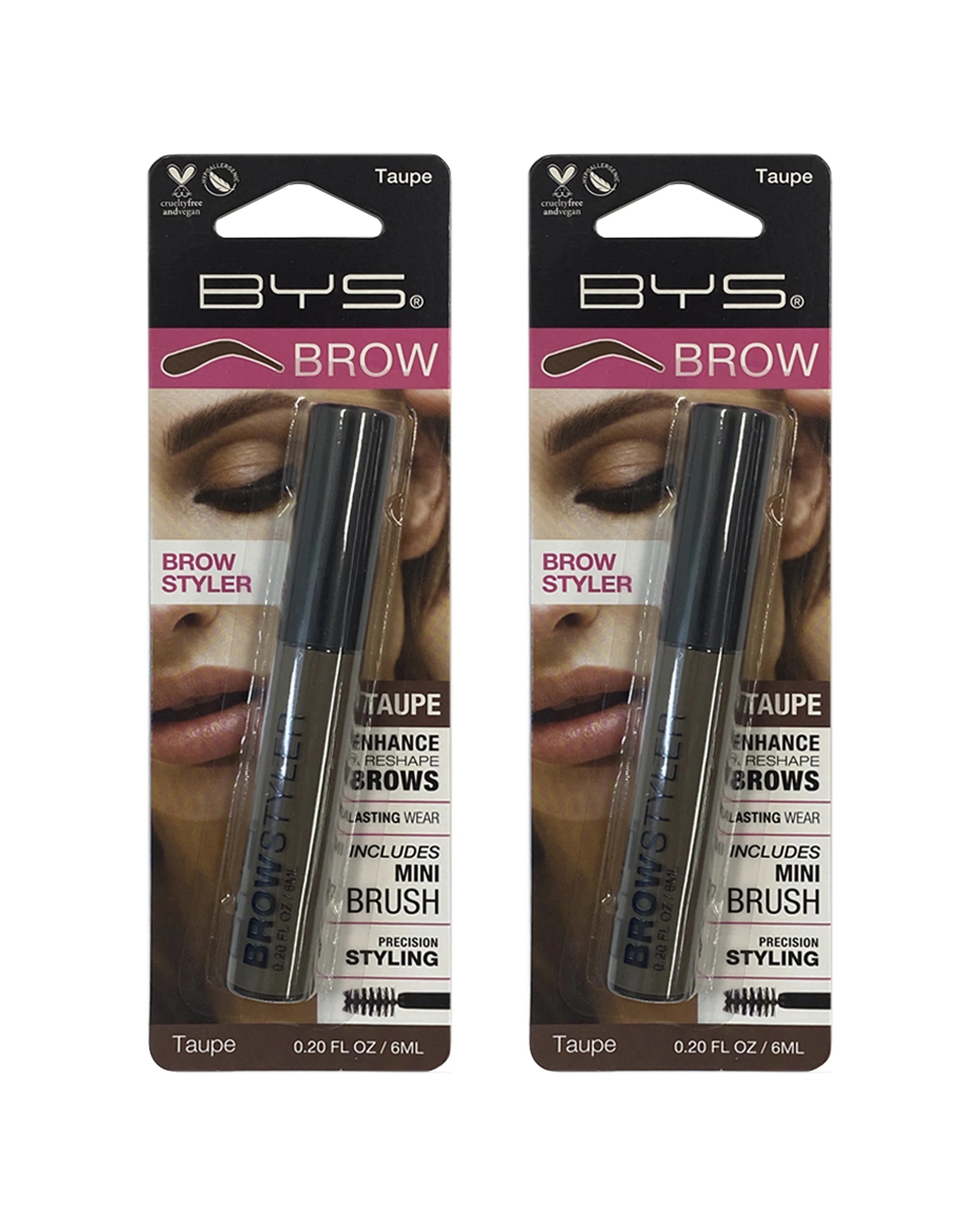 1 BYS Taupe Eyebrow Brow Gel Styler 6ml 2PK Mini Brush - Brown, 1 of 2