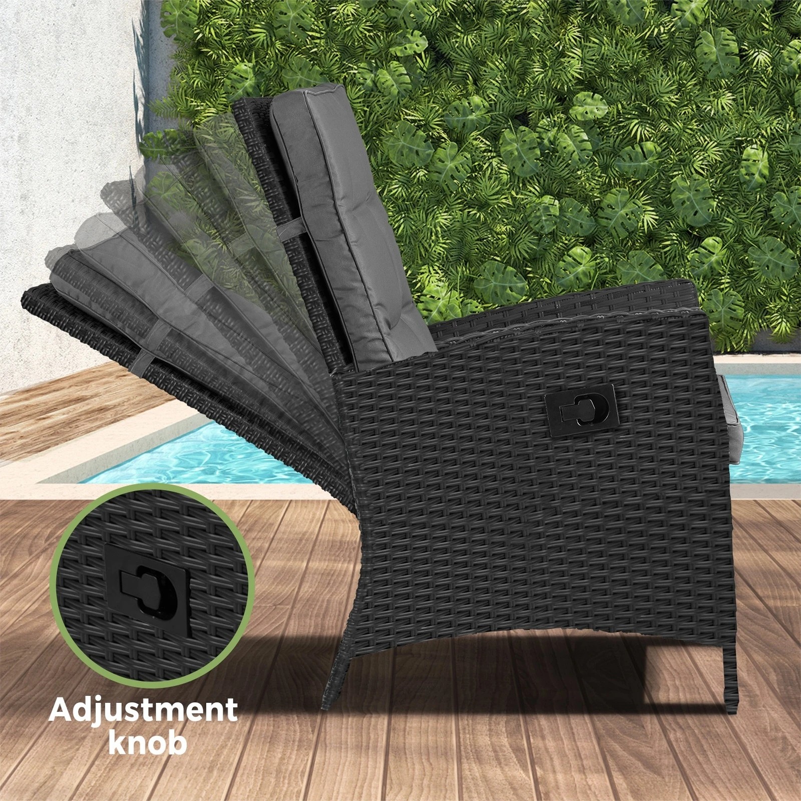 5 Livsip Outdoor  Recliner Chair & Table Set Wicker Lounge Patio Furniture Setting
 - Black, 5 of 10