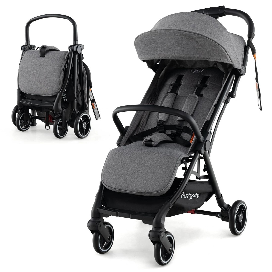 1 Costway Portable Stroller Adjustable Baby Pram Pushchair - Grey, 1 of 2