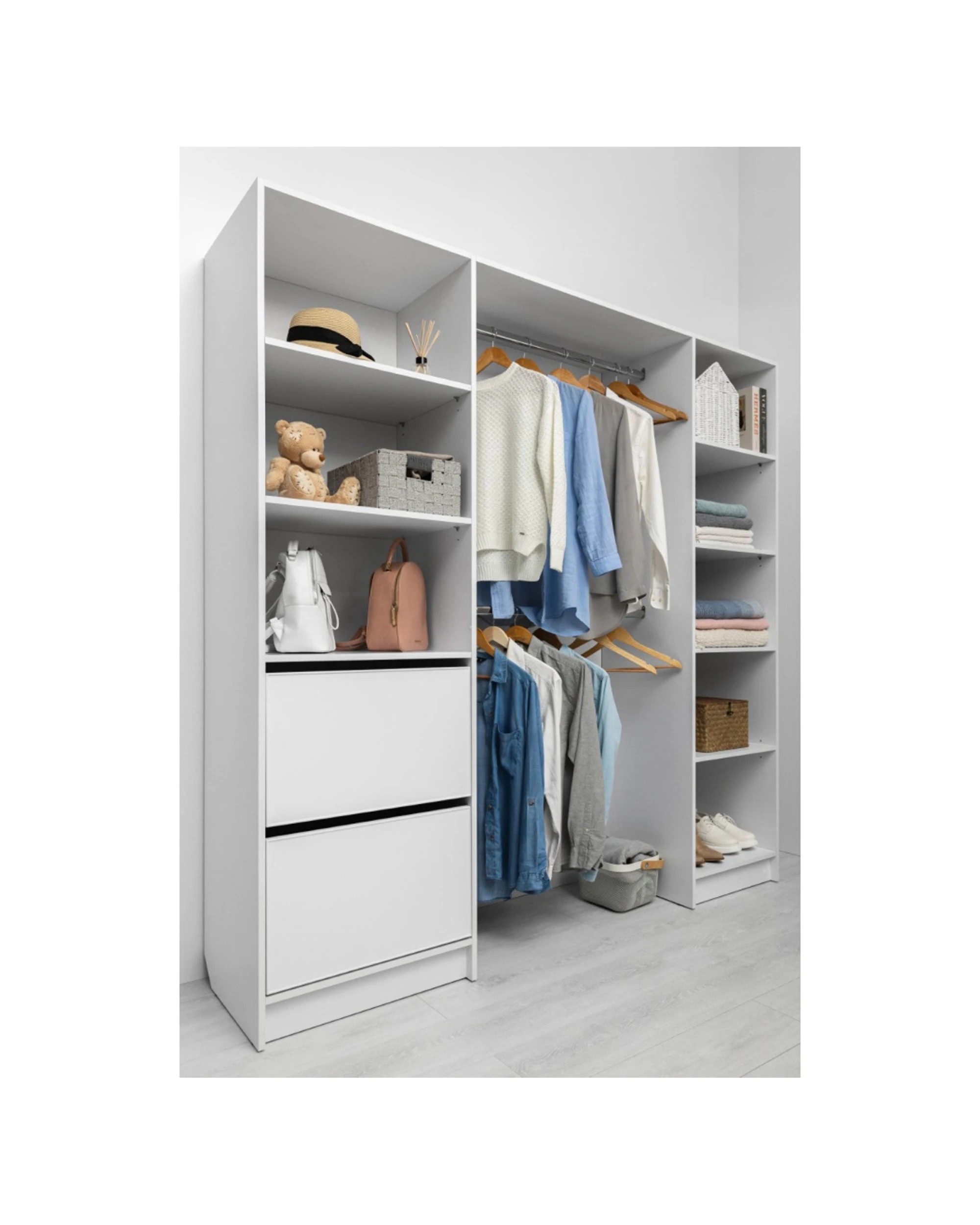 5 European Cabinetry Basel Walk In Wardrobe Kit Slim Shaker Panel Swiss Krono Boards - White, 5 of 6
