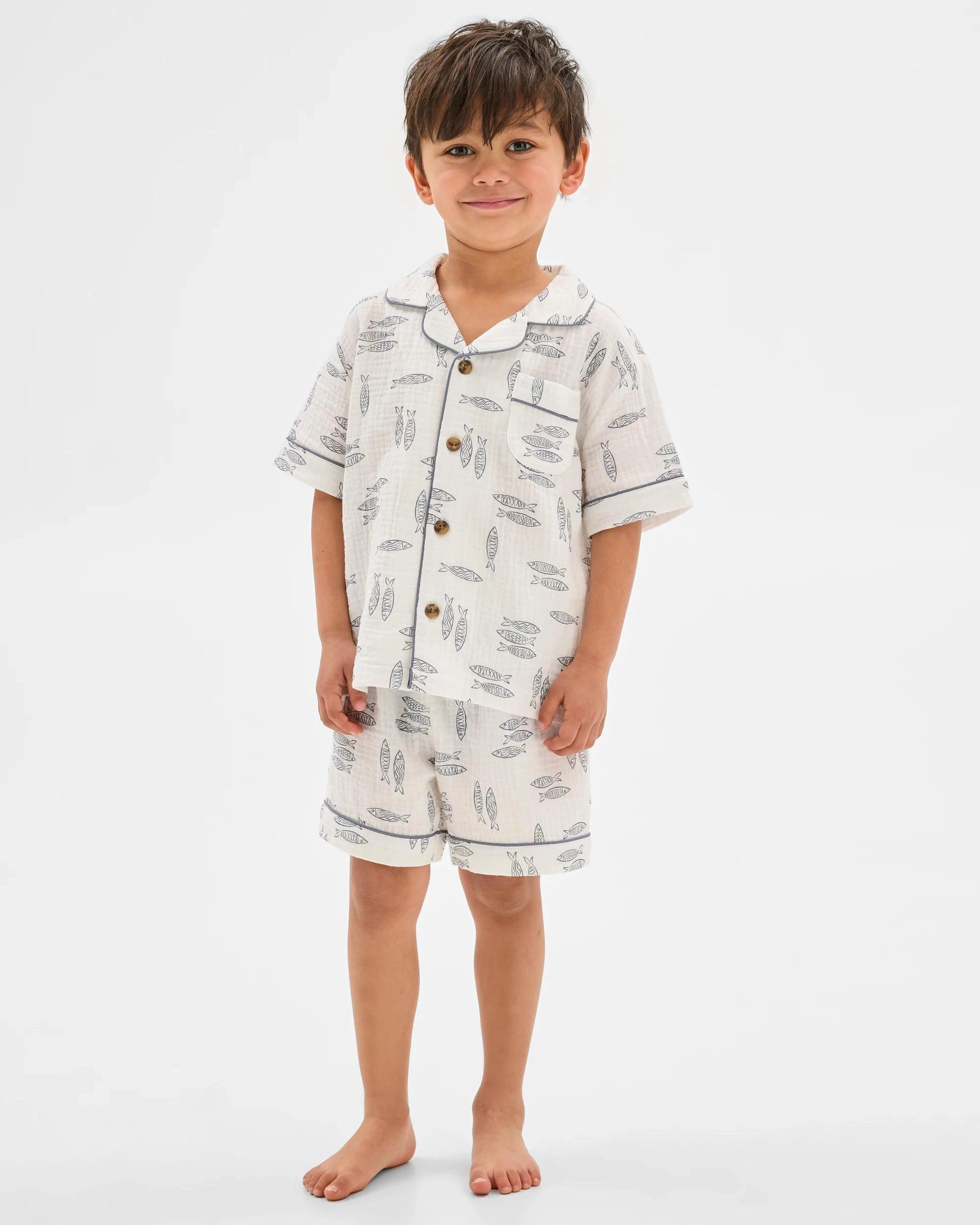 1 Target Kids Australian Cotton Younger Boys Double Cloth Woven Pyjama Set FISH, 1 of 6