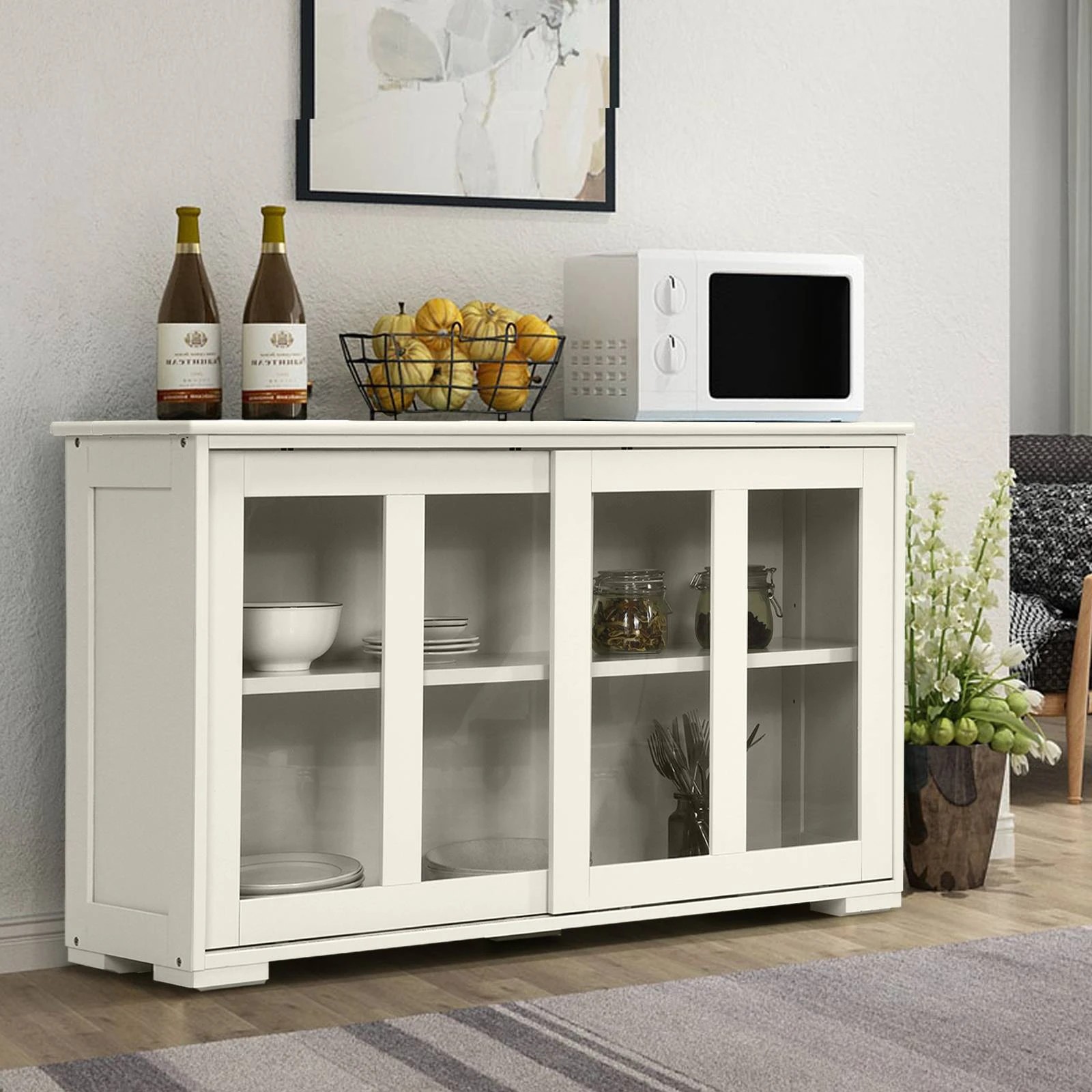 4 Costway Kitchen Buffet Storage Cabinet White, 4 of 4