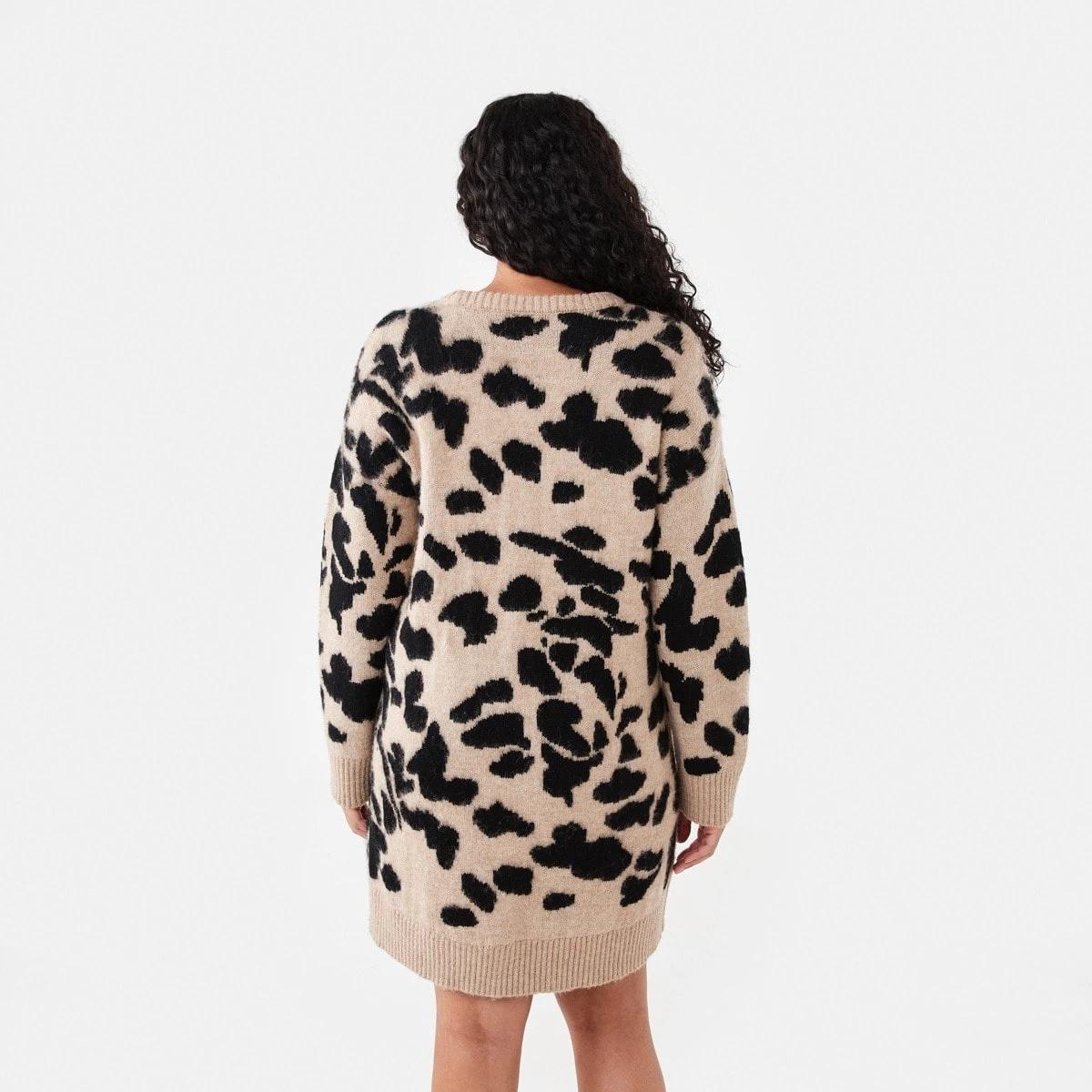 3 Long Balloon Sleeve Knit Mini Dress Leopard, 3 of 7
