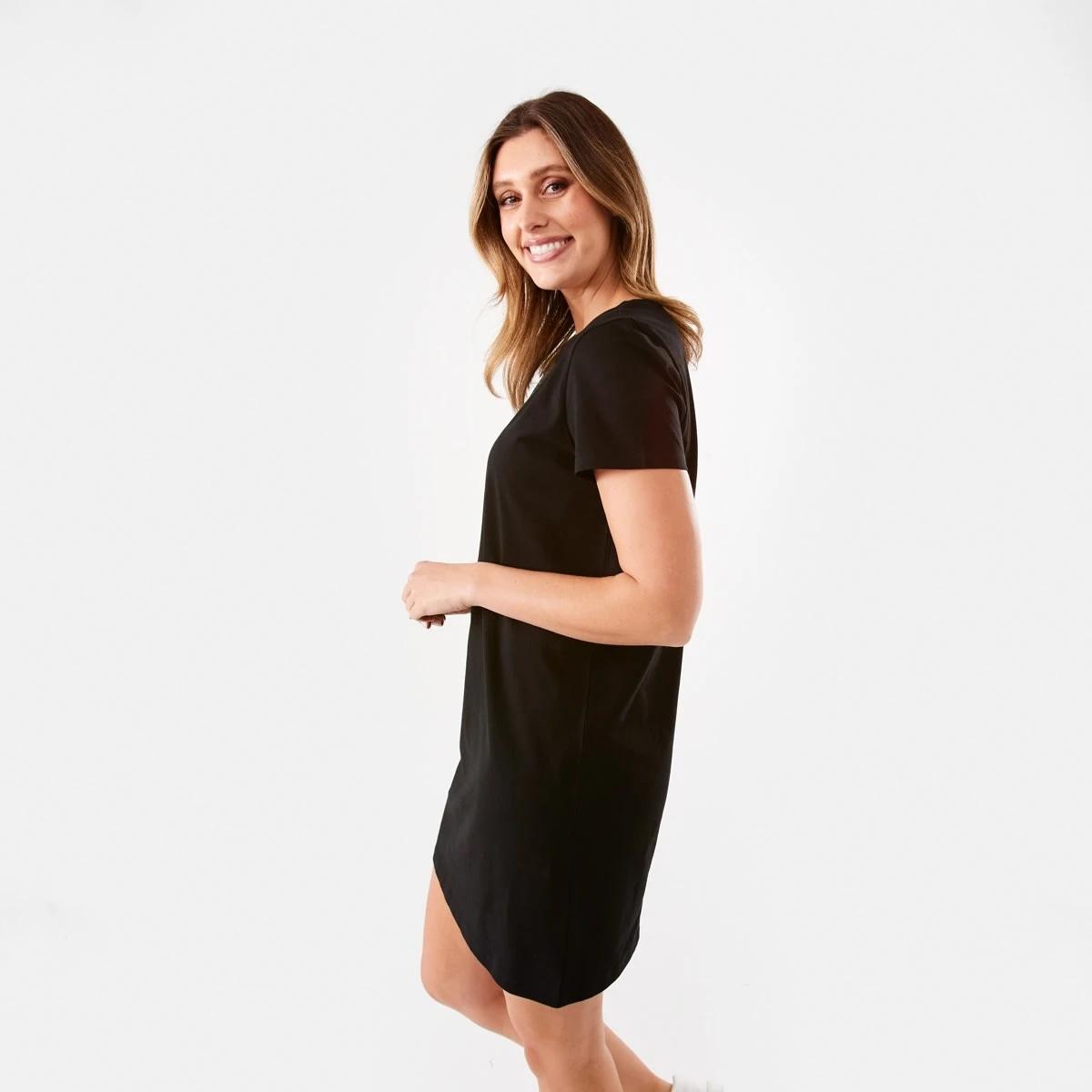 2 Short Sleeve Relaxed T-shirt Mini Dress Black, 2 of 7