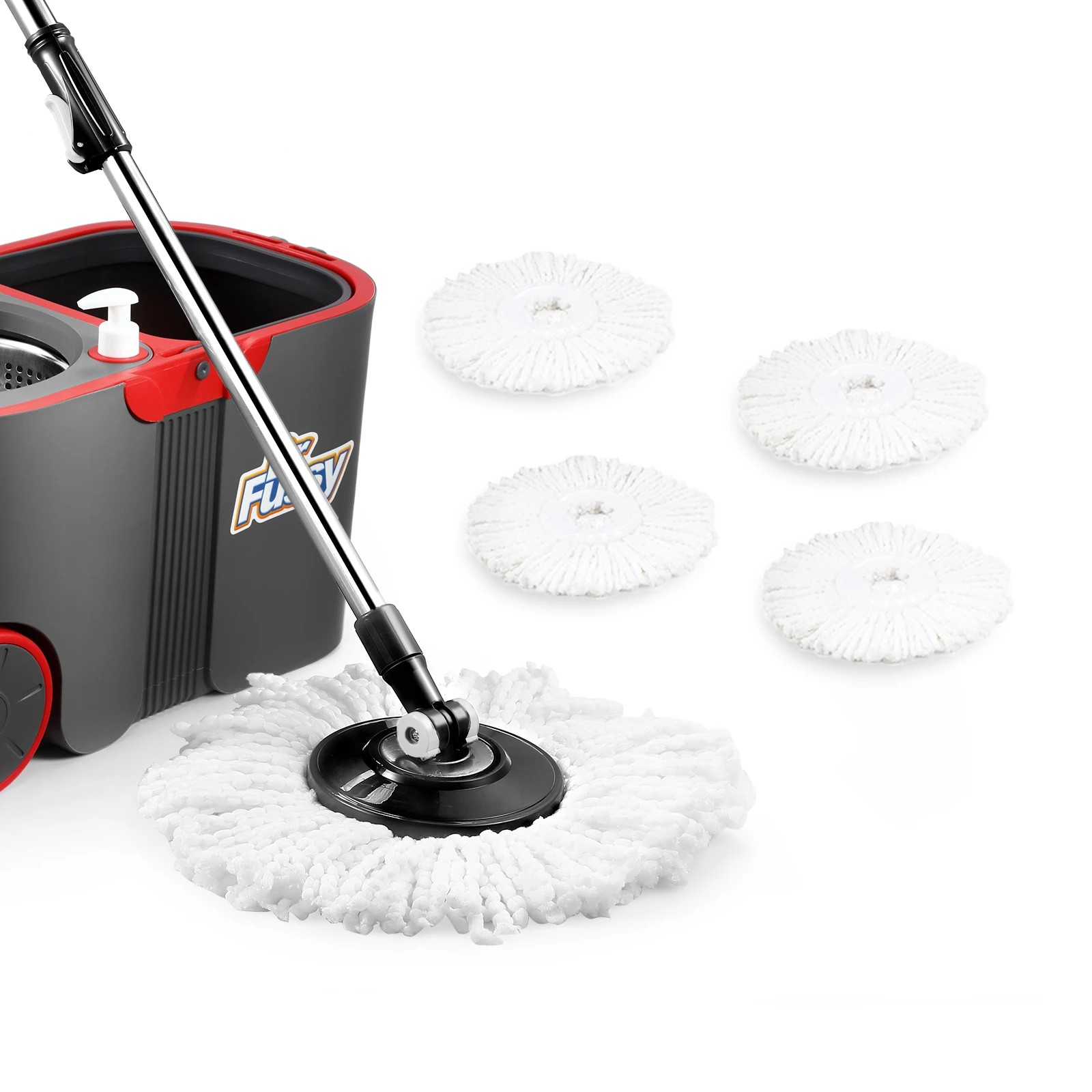 4 Dr FUSSY Spin Mop and Bucket Set Tile Wood Floor Cleaner 4 Microfiber Mop Heads Easy Cleaning System 360 Degree Rotating, 4 of 4