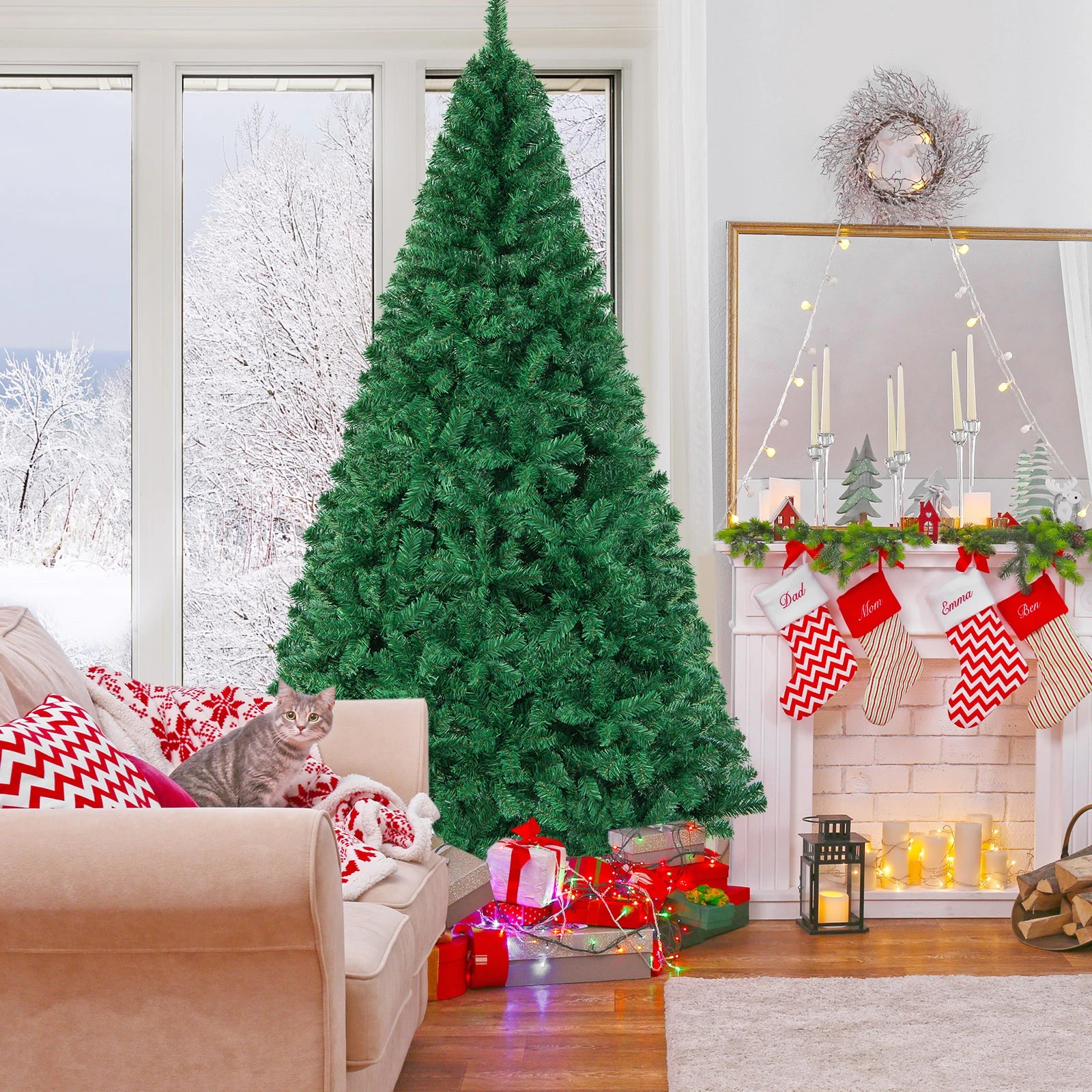 2 Costway 2.4M PVC Christmas Tree Indoor Outdoor Holiday Decoration - Green, 2 of 3