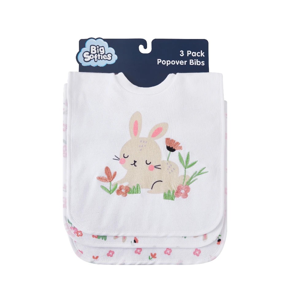 1 Big Softies 3 Pack Popover Bibs, Bunny, 1 of 5