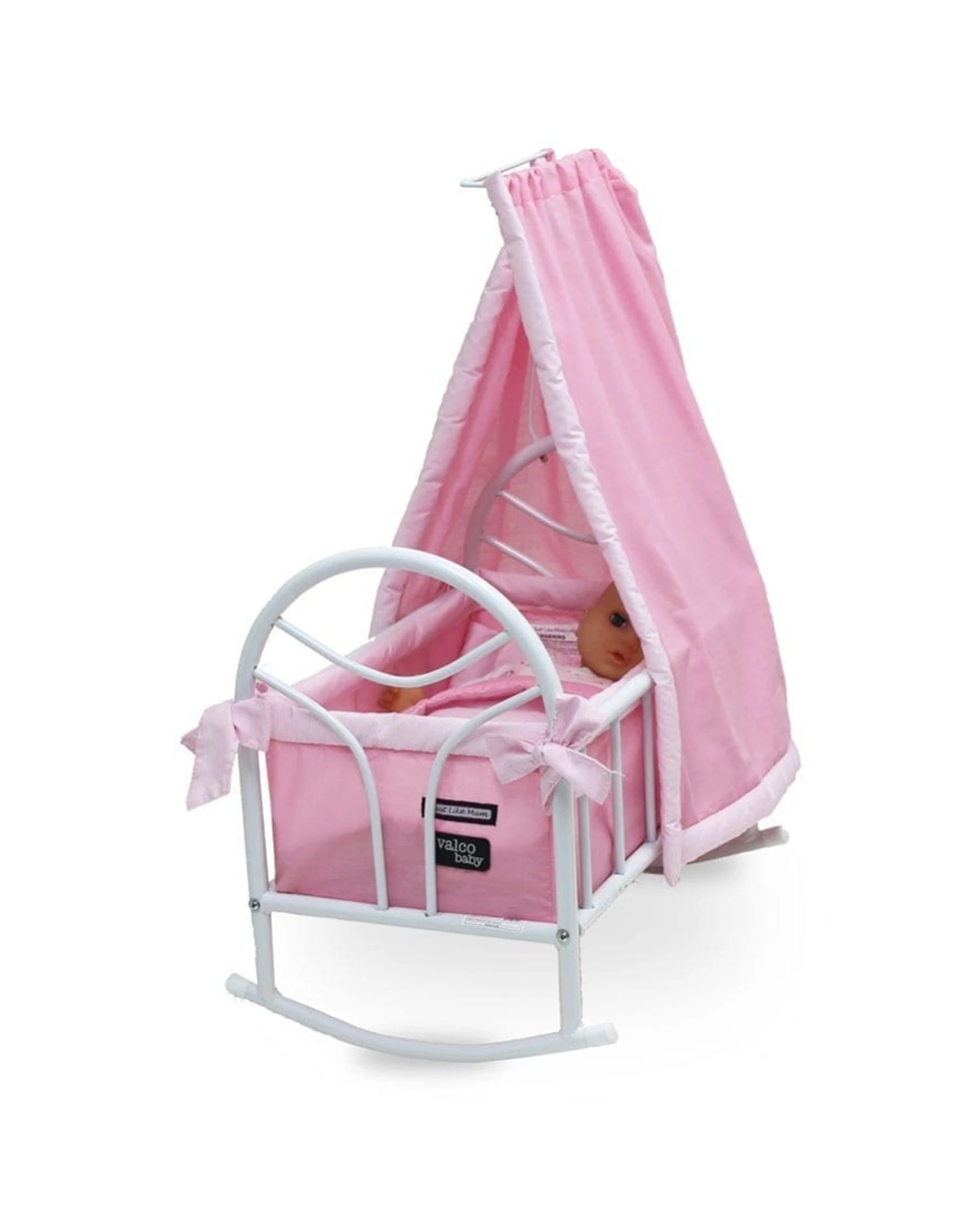 1 JustLikeMum Kids Pretend Play Doll Rocking Cradle Steel Frame Washable Fabr - Pink, 1 of 7