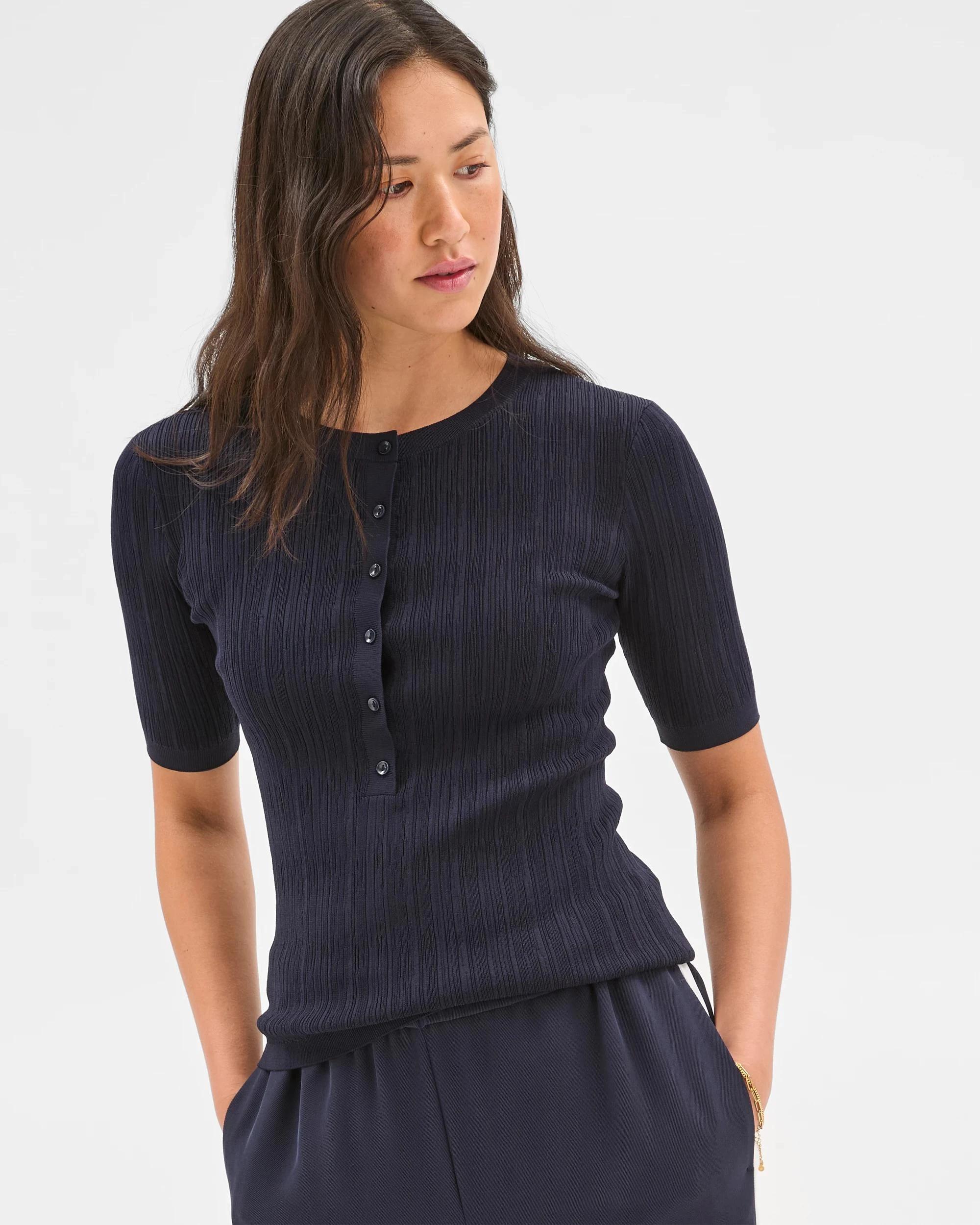 3 Textured Knit Henley Top - Preview NAVY BLUE, 3 of 6