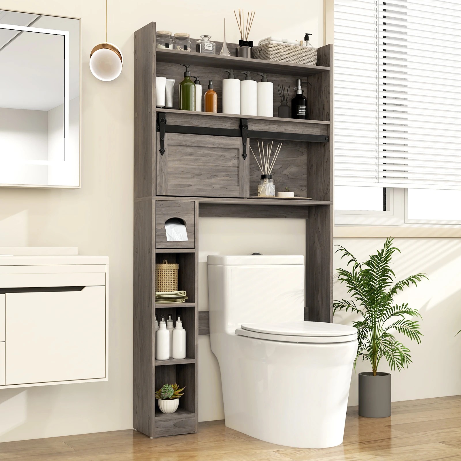 2 Costway Over the Toilet Bathroom Storage Cabinet Space-Saving Cupboard, 2 of 5
