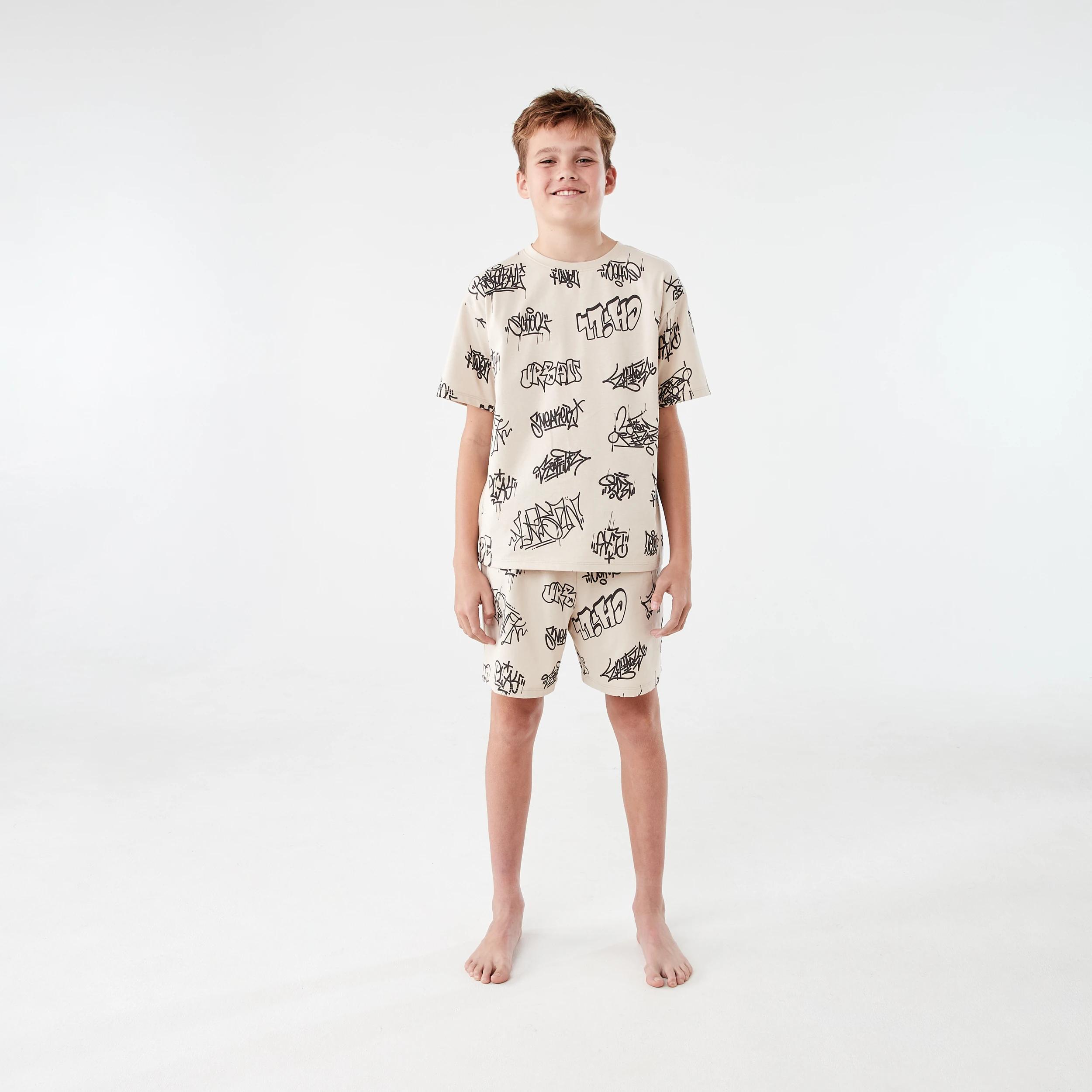 1 Short Sleeve Jersey Pyjama Set BEIGE GRAFFITI, 1 of 7