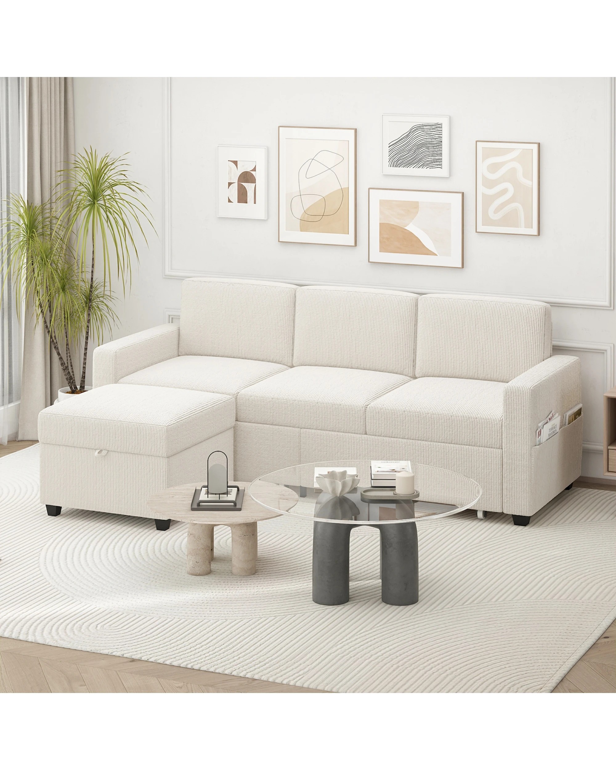 8 Advwin 3 Seater Sofa 197cm Corduroy Modular Corner Couch W/ Storage Ottoman & Drawers Lounge Chaise, 8 of 9