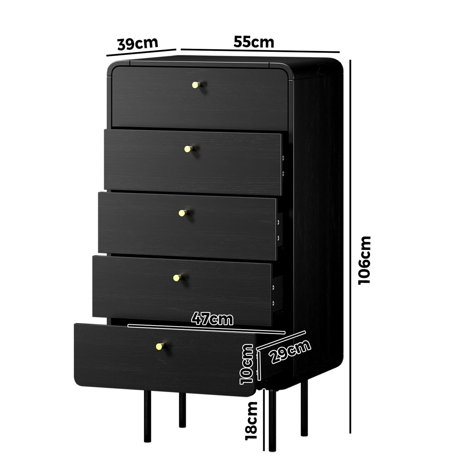10 Oikiture 5 Chest Of Drawers Tallboy Storage Cabinet Dresser
 - Black, 10 of 10