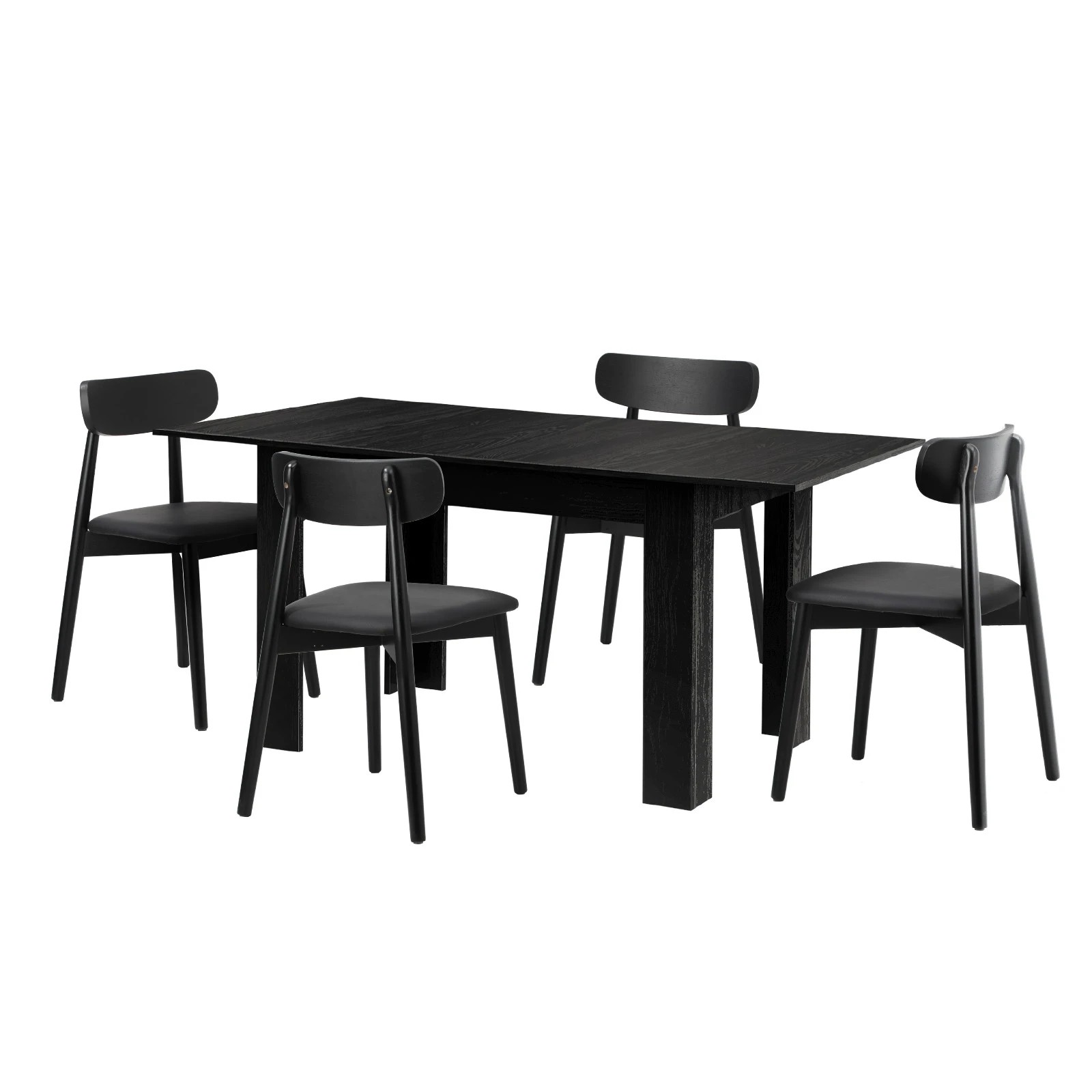 1 Oikiture 160cm Extendable Dining Table with 4x Dining Chairs PU Leather - Black, 1 of 9