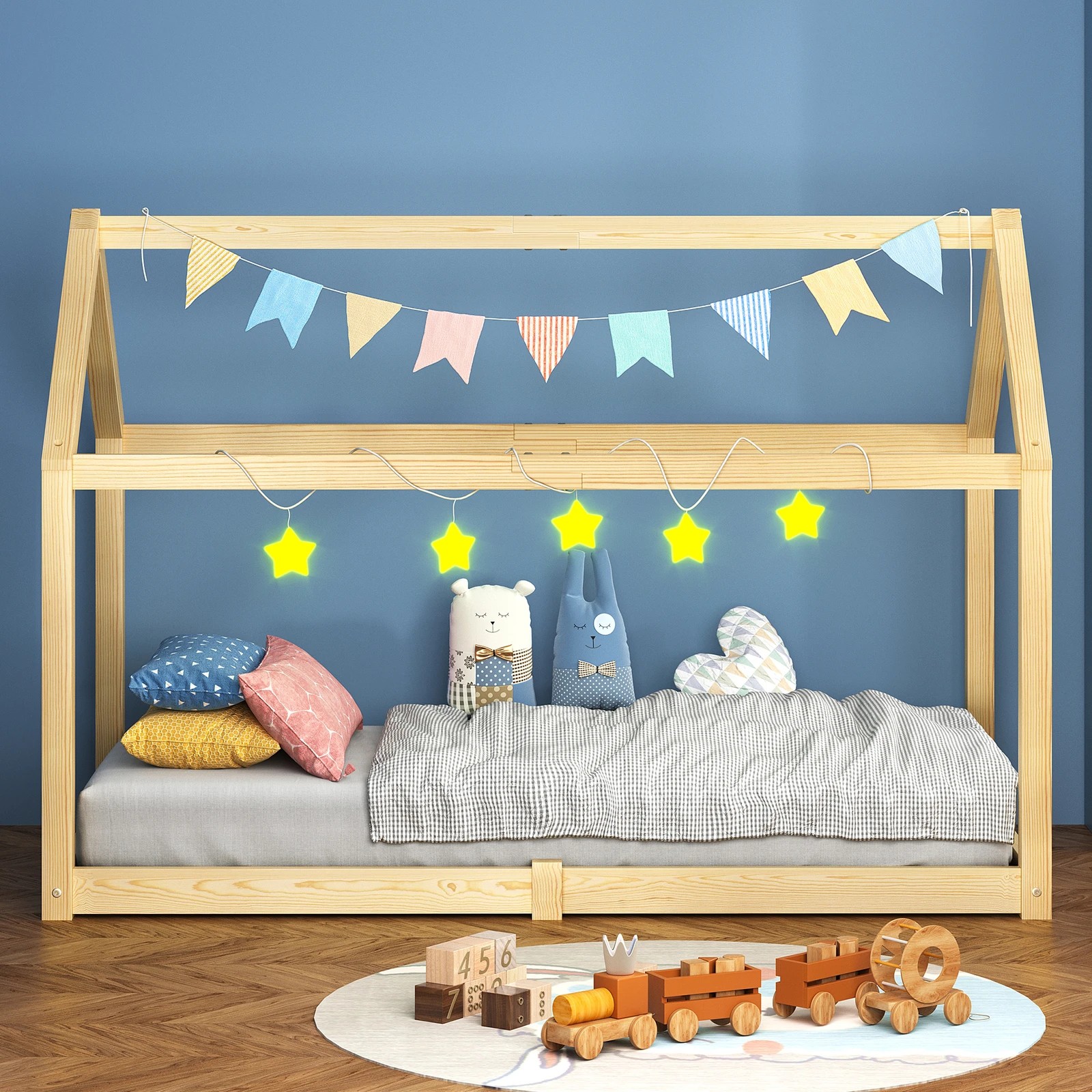 3 Alfordson Kids Bed Frame Wooden Timber Single House Frame Platform Rocco - Natural, 3 of 10