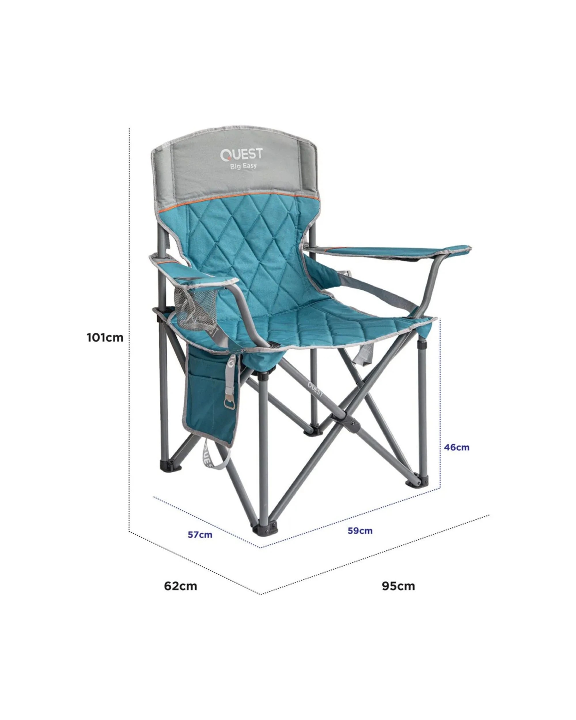 2 Quest Big Easy Camp Chair Aluminium Frame 200kg Capacity Armrests - Blue, 2 of 9