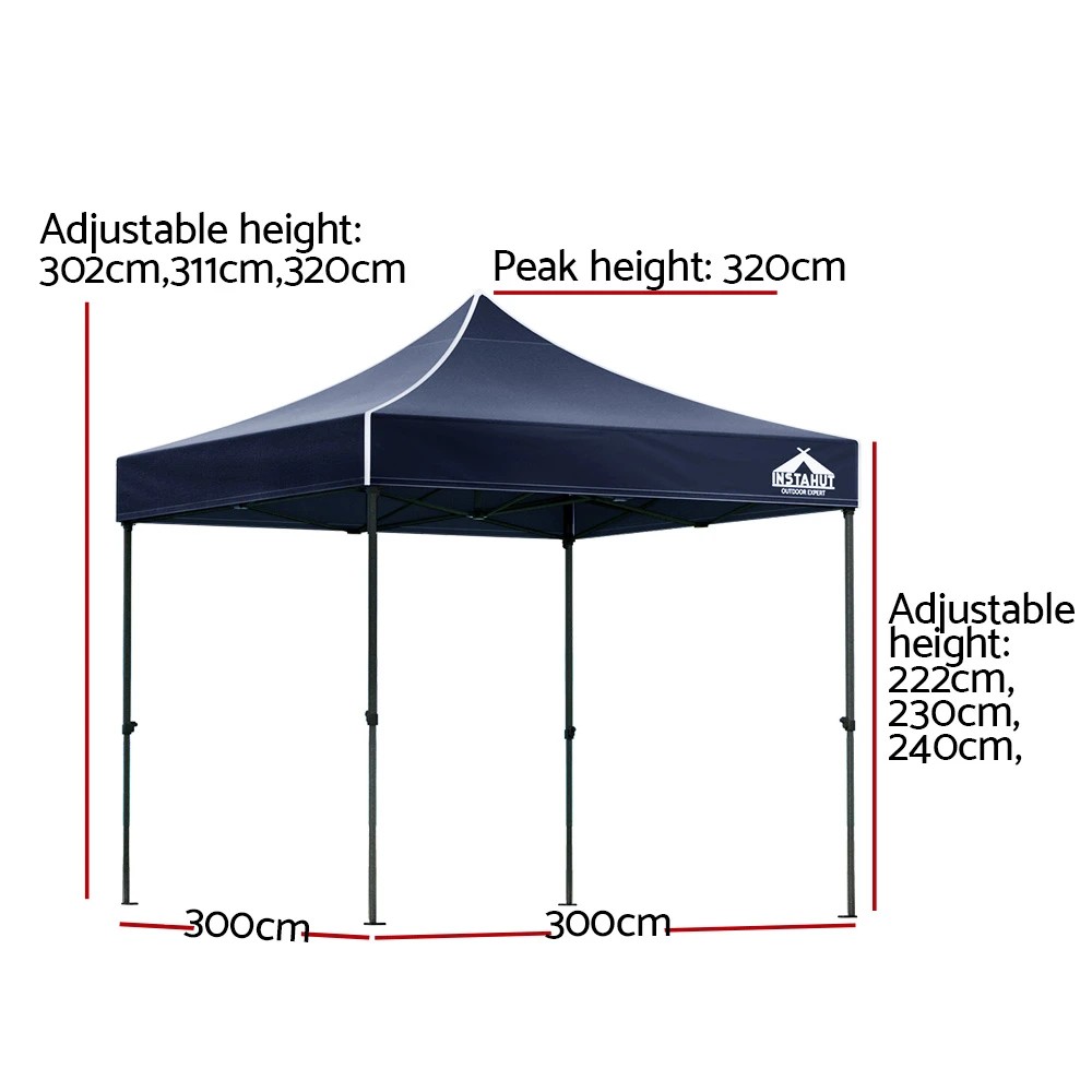 2 Instahut Gazebo Pop Up Marquee 3x3m Folding Tent Wedding Outdoor Camping Canopy Gazebos Shade - Blue, 2 of 8