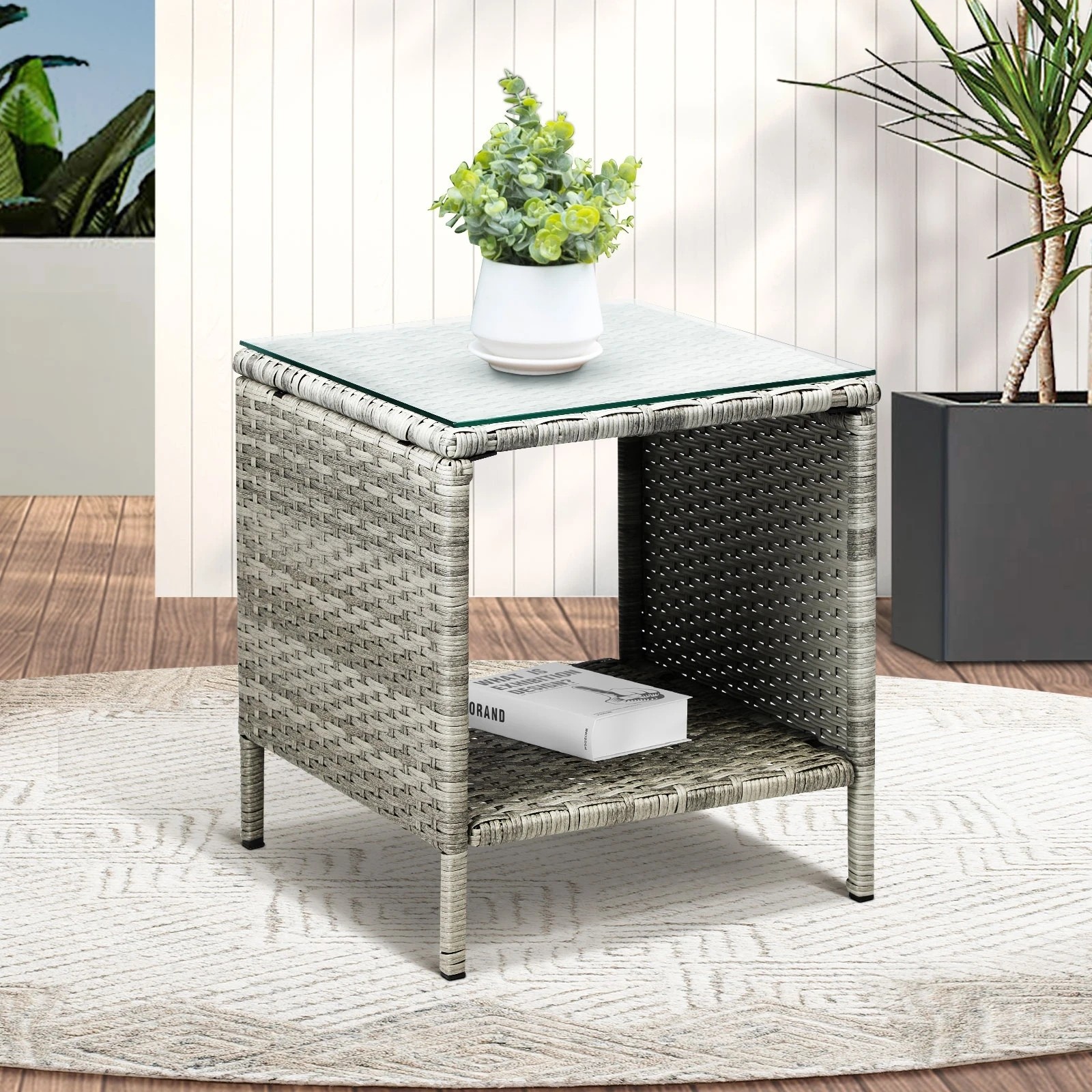 9 Livsip Rattan Side Table Outdoor Furniture Coffee Patio Desk Indoor Garden Decor
 - Grey, 9 of 9