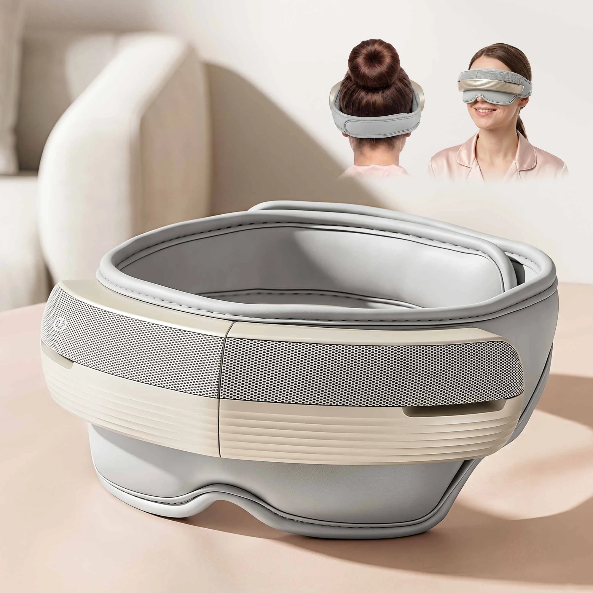 2 Livemor Eye & Head Massager with Heat 5 Modes Eye Massager Air Compression Bluetooth Music Foldable - Grey, 2 of 9